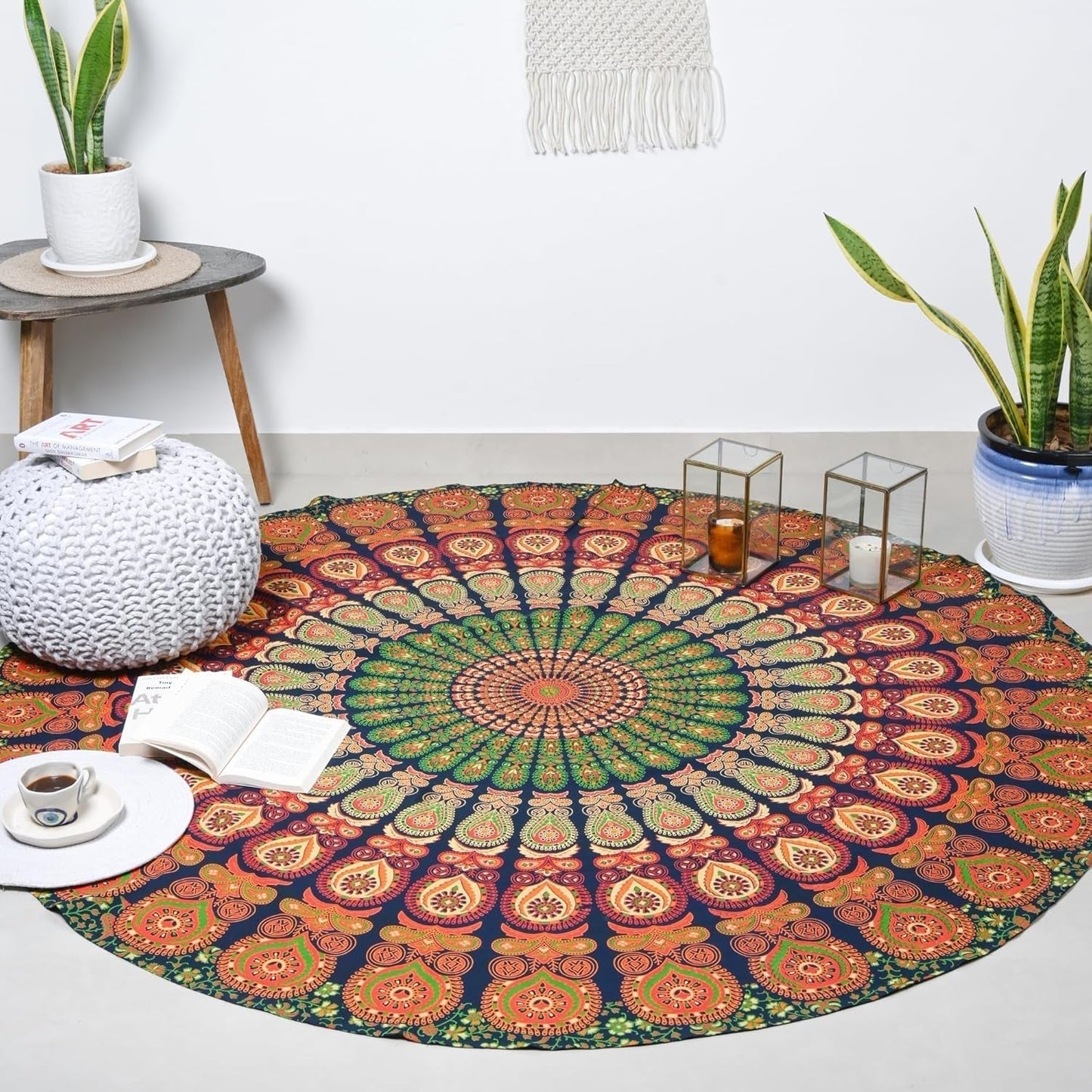 Kulatý gobelín paví mandala centimetry roundie hippie obličej Home - Doplňky a dekorace Naty Shop Goldgreen 182,9L X 182,9B Cm