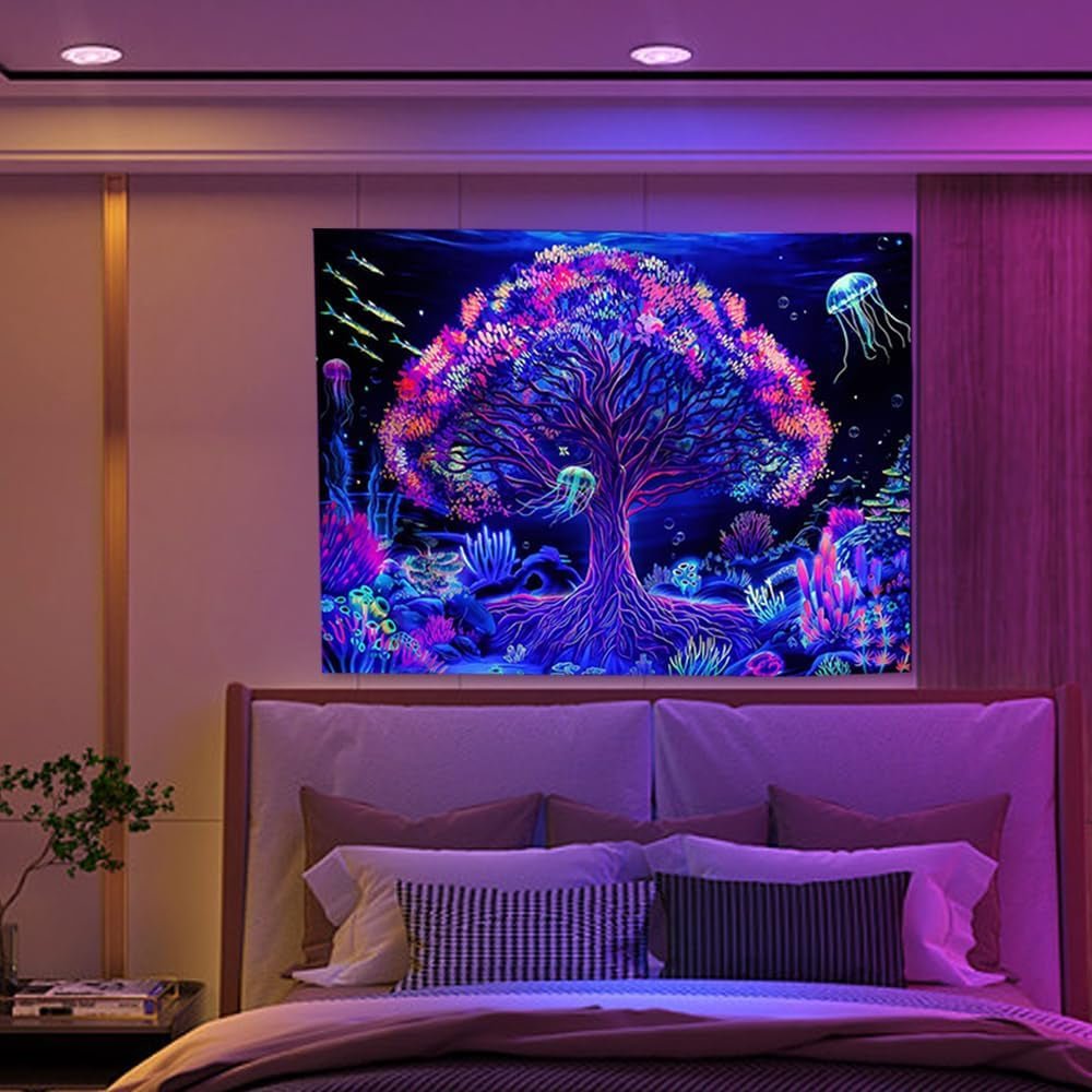 Tapiserie suaywo psychedelický fluorescenční strom life room Home - Doplňky a dekorace Naty Shop