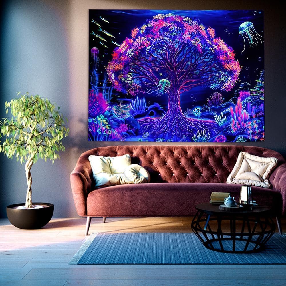 Tapiserie suaywo psychedelický fluorescenční strom life room Home - Doplňky a dekorace Naty Shop