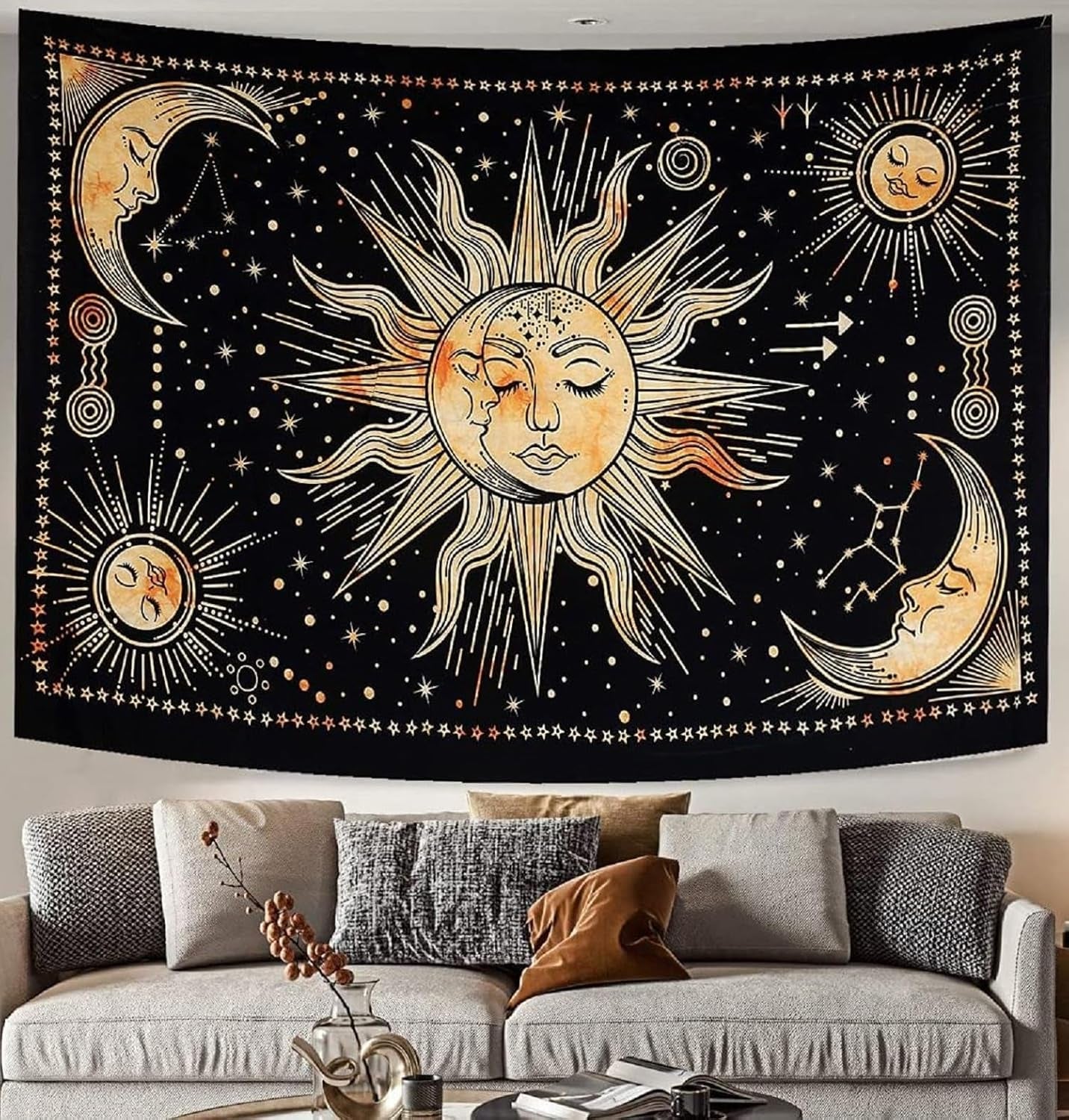 Gobelín slunce měsíc hvězda duchovní astetická duha bavlna Home - Doplňky a dekorace Naty Shop Žlutá 210L X 140B Cm