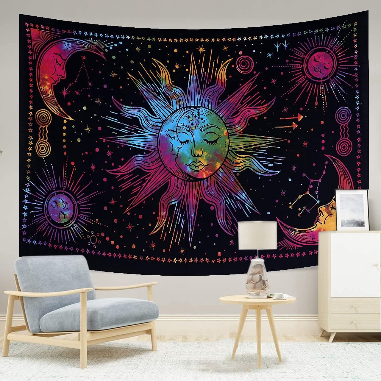 Tapiserie slunce měsíc hvězda spirituální astetická duha bavlna Home - Doplňky a dekorace Naty Shop Rainbow 150L X 137B Cm