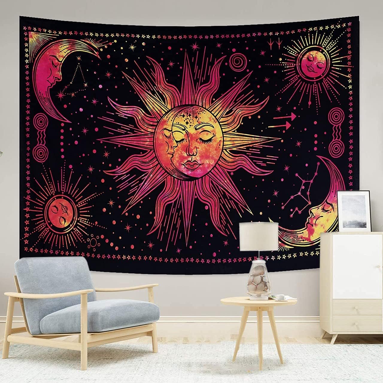 Gobelín slunce měsíc hvězda duchovní astetická duha bavlna Home - Doplňky a dekorace Naty Shop Červená 210L X 140B Cm