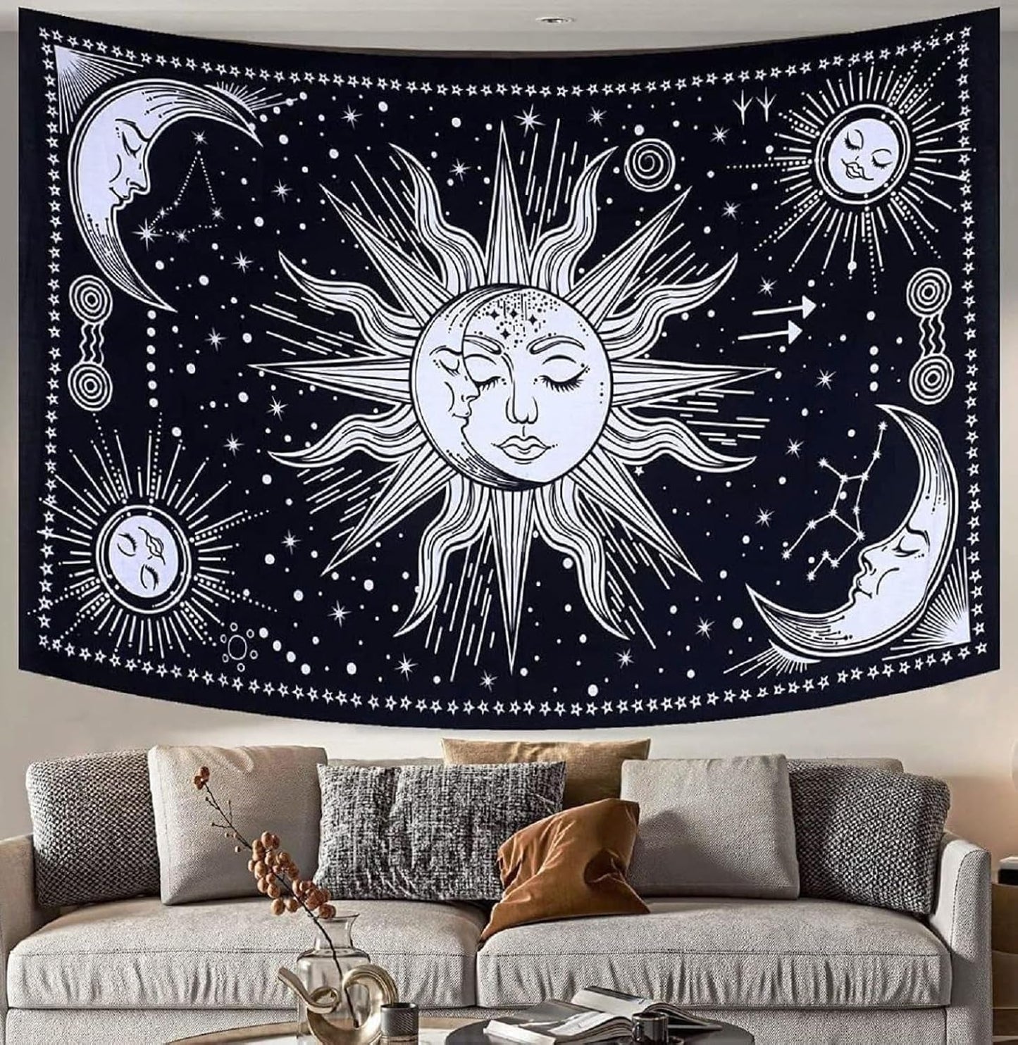 Gobelín slunce měsíc hvězda duchovní astetická duha bavlna Domů - Doplňky a dekorace Naty Shop Černá / bílá 102L X 77B Cm