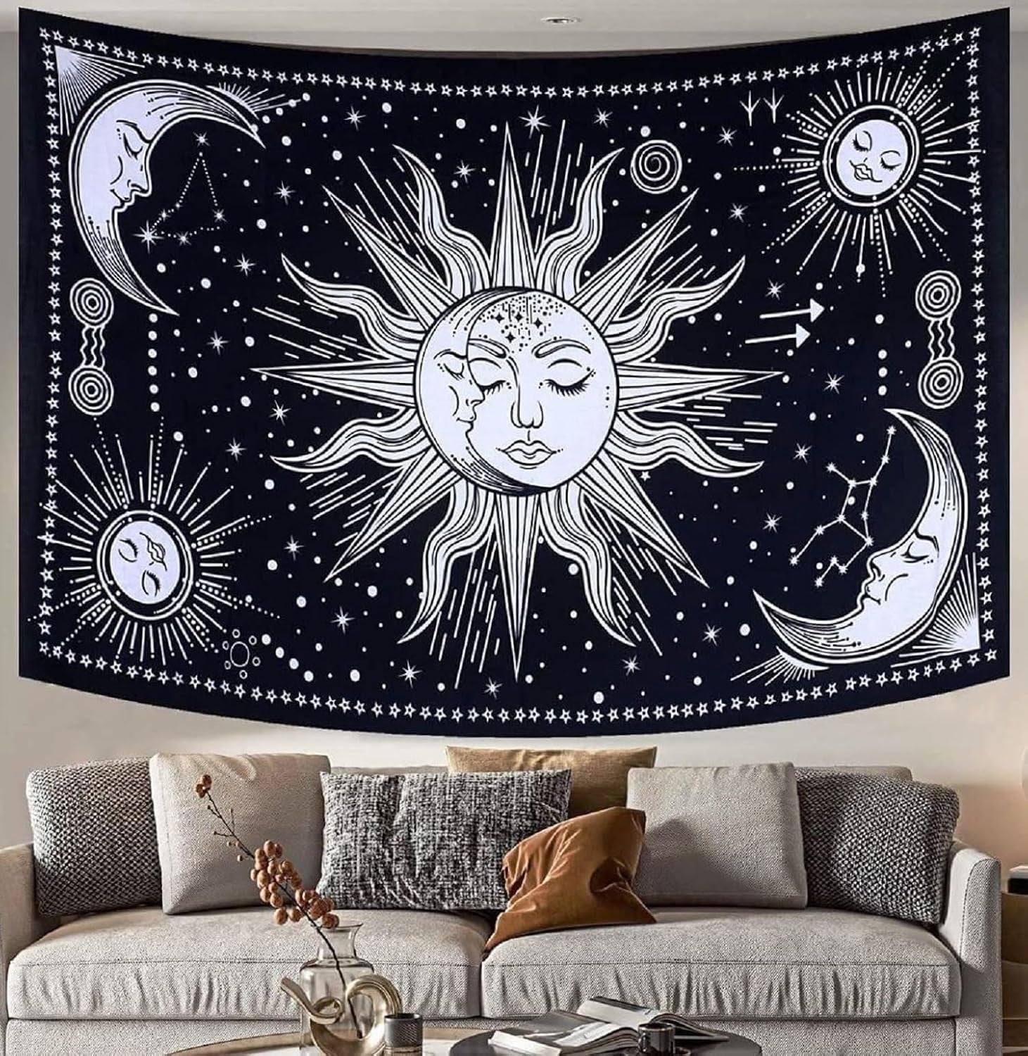 Gobelín slunce měsíc hvězda duchovní astetická duha bavlna Domů - Doplňky a dekorace Naty Shop Černá / bílá 102L X 77B Cm