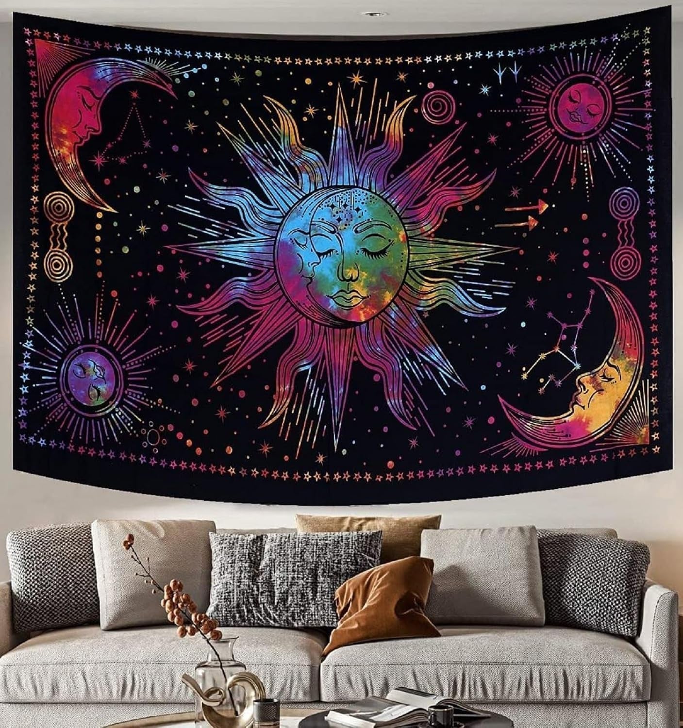 Gobelín slunce měsíc hvězda duchovní astetická duha bavlna Home - Doplňky a dekorace Naty Shop Rainbow 210L X 140B Cm
