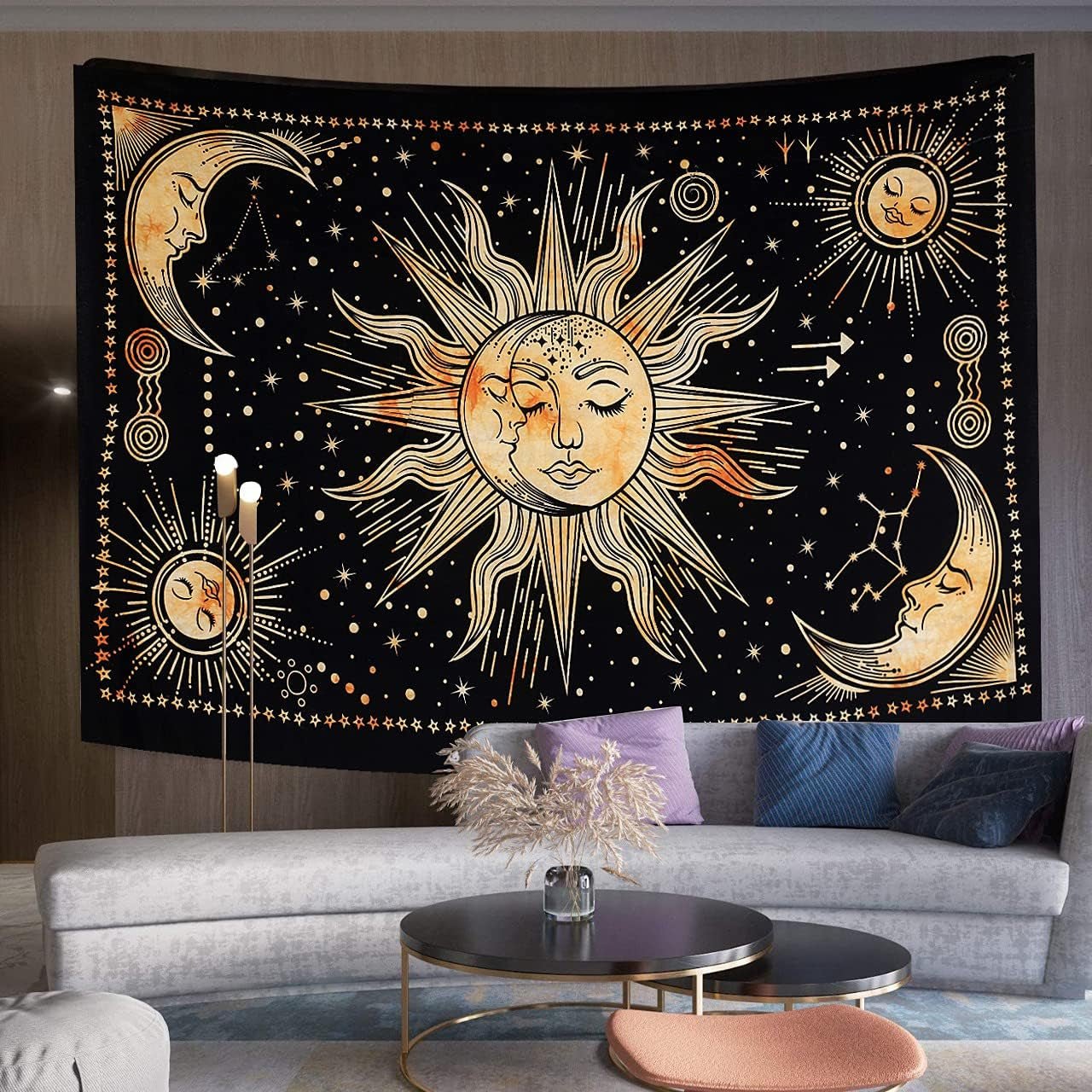 Gobelín slunce měsíc hvězda duchovní astetická duha bavlna Domů - Doplňky a dekorace Naty Shop Žlutá 102L X 77B Cm