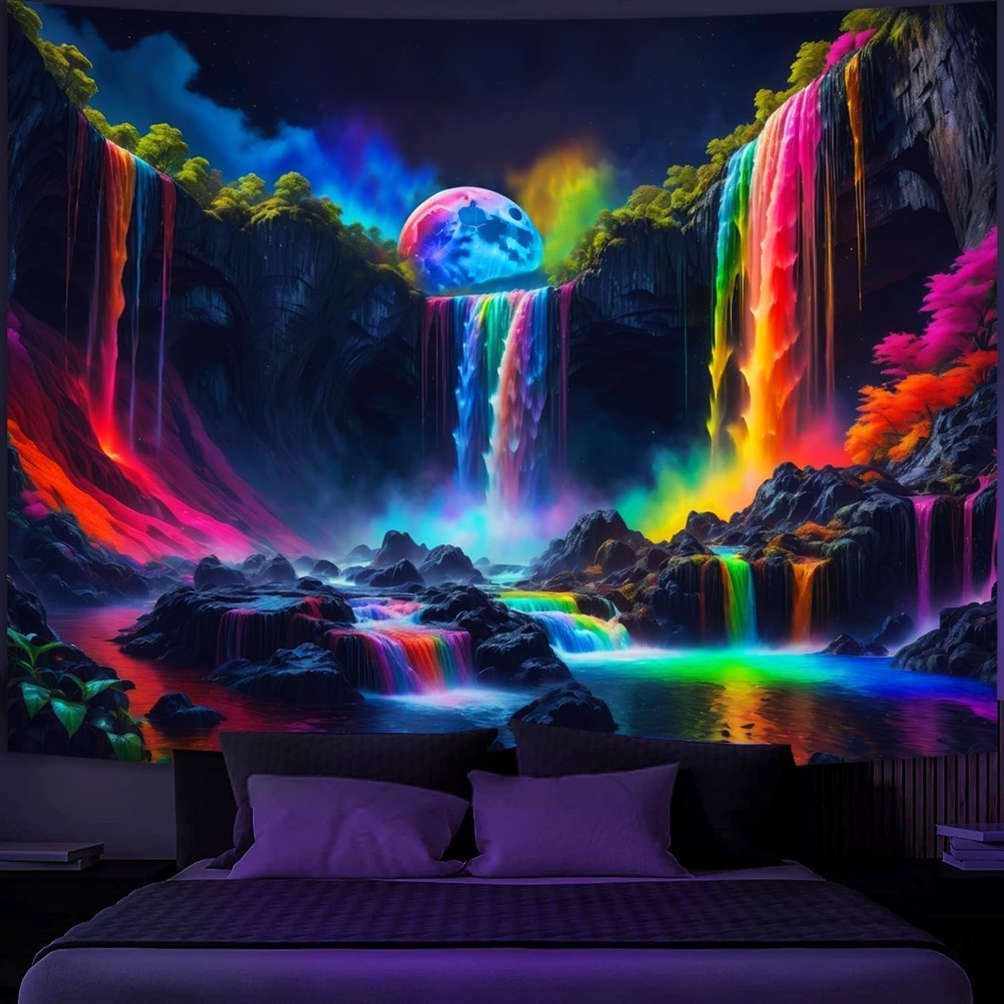Gobelín gobelín planetární vodopád fantasy černé světlo Home - Doplňky a dekorace Naty Shop 150L X 130B Cm
