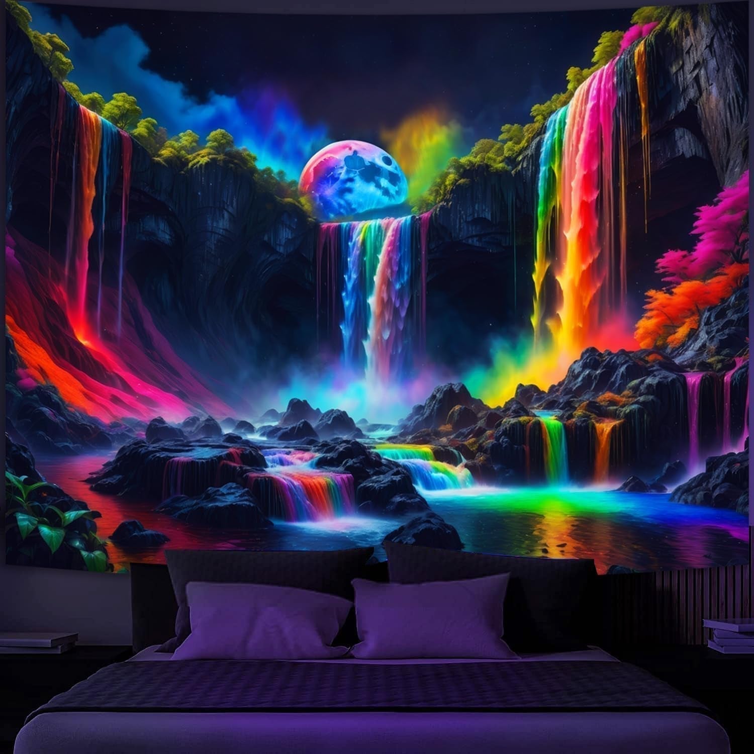Gobelín gobelín planetární vodopád fantasy černé světlo Home - Doplňky a dekorace Naty Shop 150L X 130B Cm