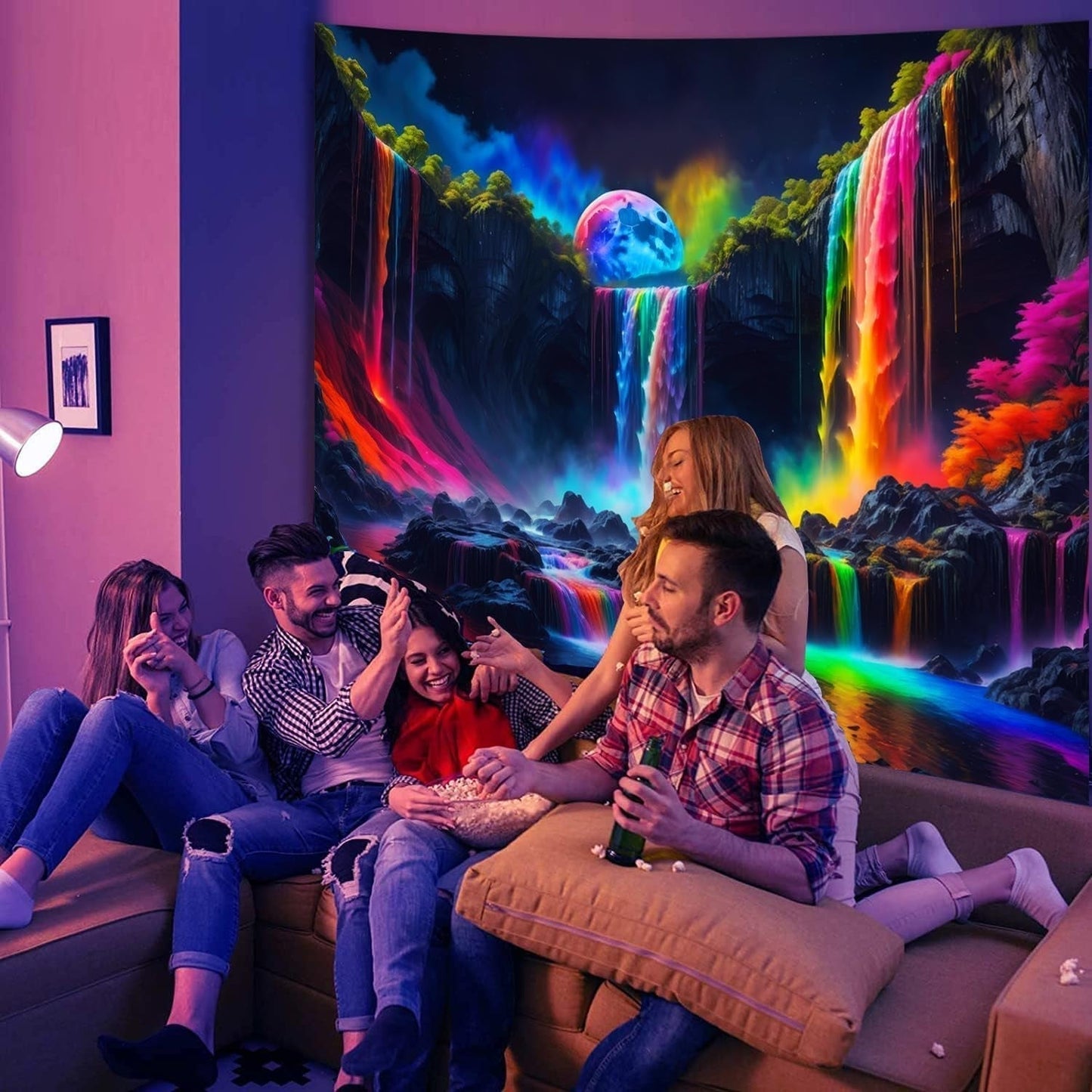 Gobelín gobelín planetární vodopád fantasy černé světlo Home - Doplňky a dekorace Naty Shop