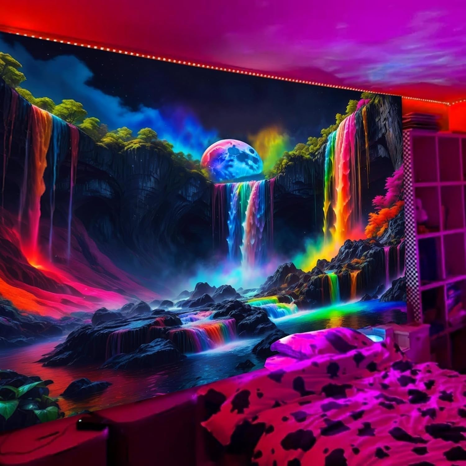 Gobelín gobelín planetární vodopád fantasy černé světlo Home - Doplňky a dekorace Naty Shop 300L X 180B Cm