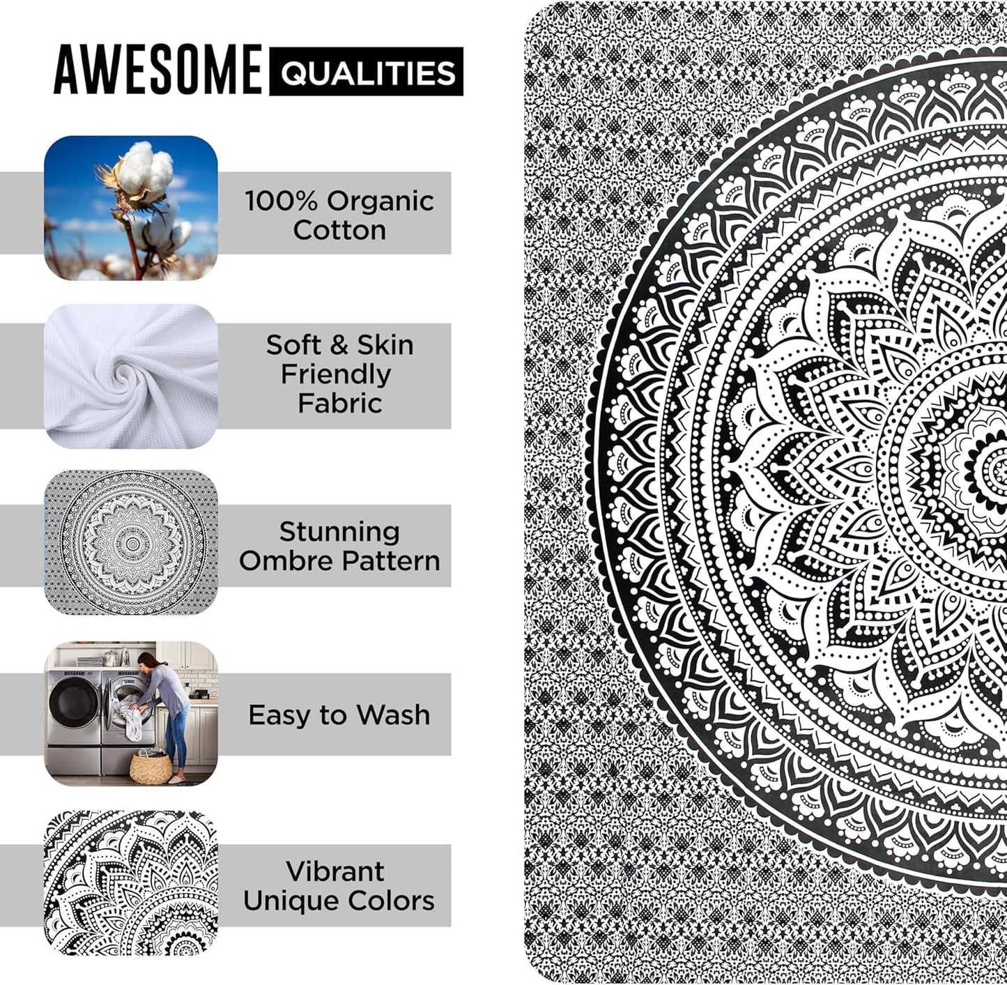Tapiserie gobelín mandala šedá černá nástěnná látka Home - Doplňky a dekorace Naty Shop