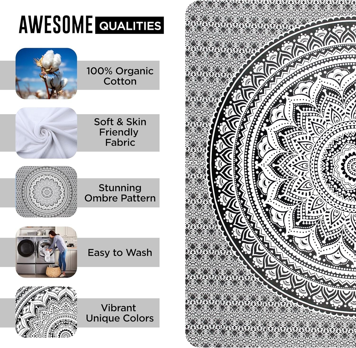 Tapiserie gobelín mandala šedá černá nástěnná látka Home - Doplňky a dekorace Naty Shop
