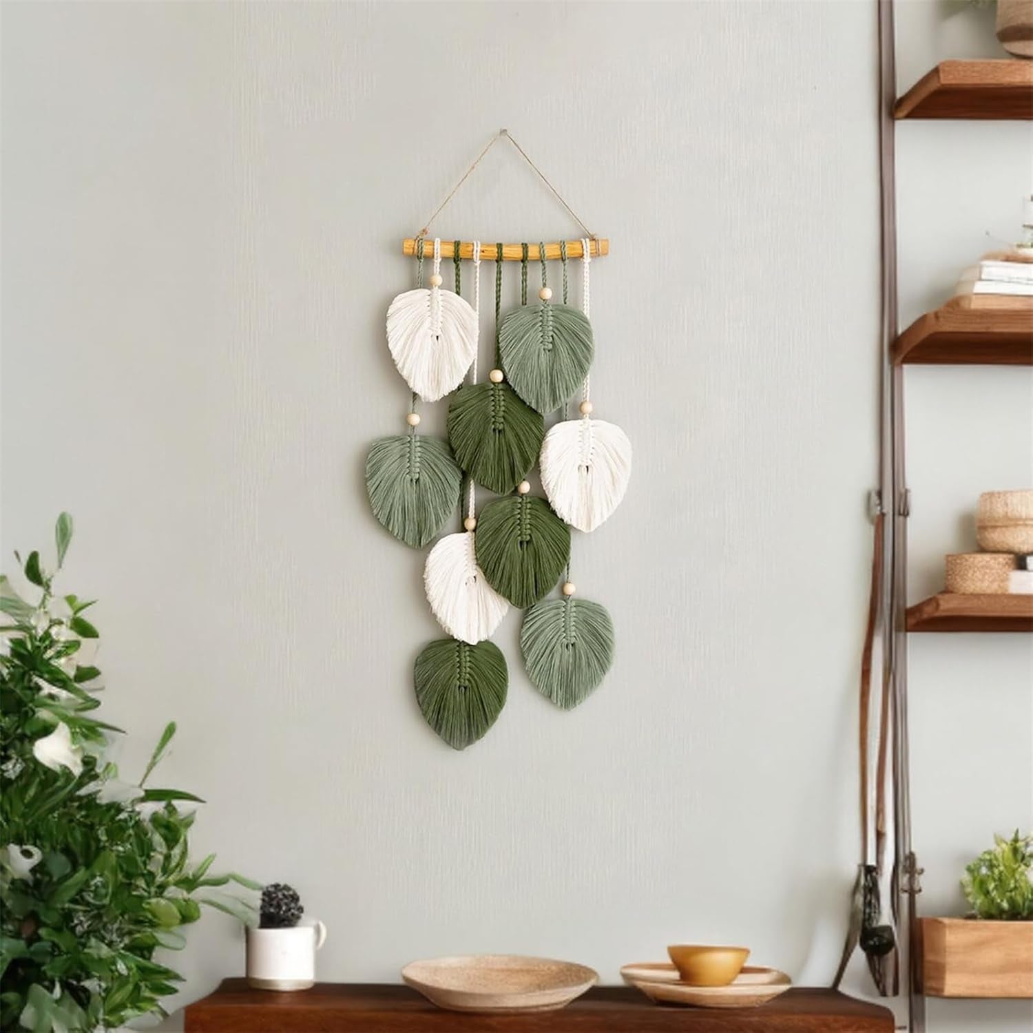 Tapiserie tapiserie dřevěné korálky zelené listy ruční práce Home - Doplňky a dekorace Naty Shop