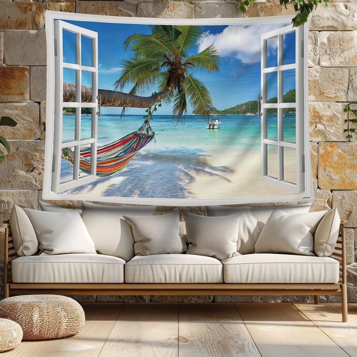 Tapiserie ulticool view beach mořská palmová houpací síť Home - Doplňky a dekorace Naty Shop