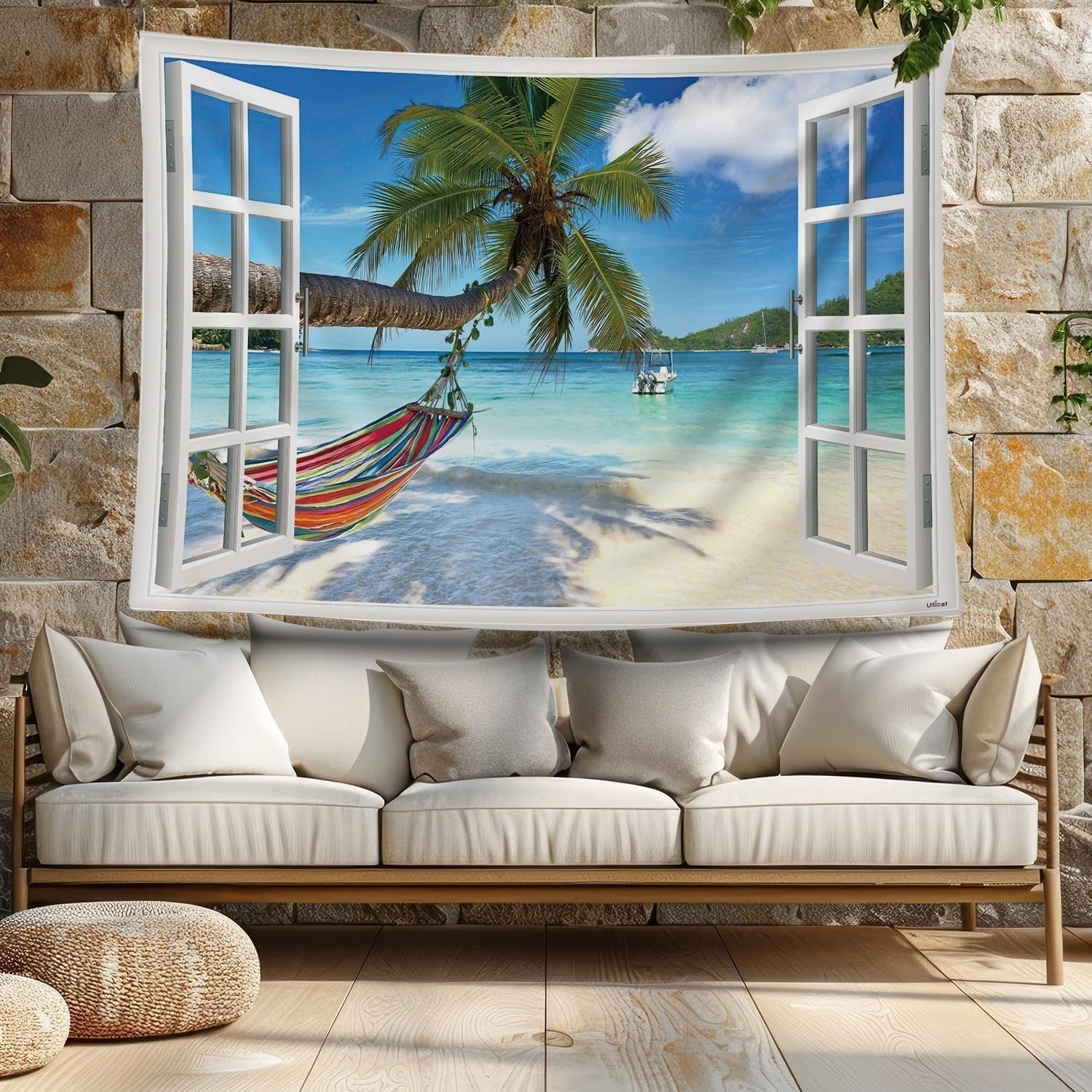 Tapiserie ulticool view beach mořská palmová houpací síť Home - Doplňky a dekorace Naty Shop
