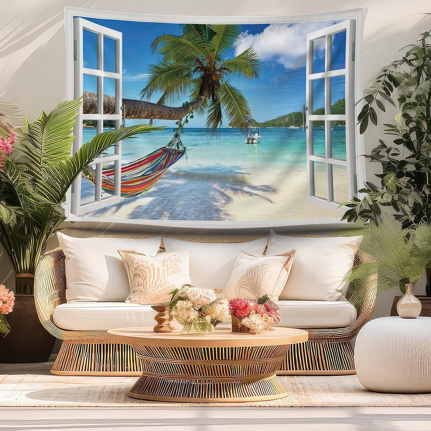 Tapiserie ulticool view beach mořská palmová houpací síť Home - Doplňky a dekorace Naty Shop