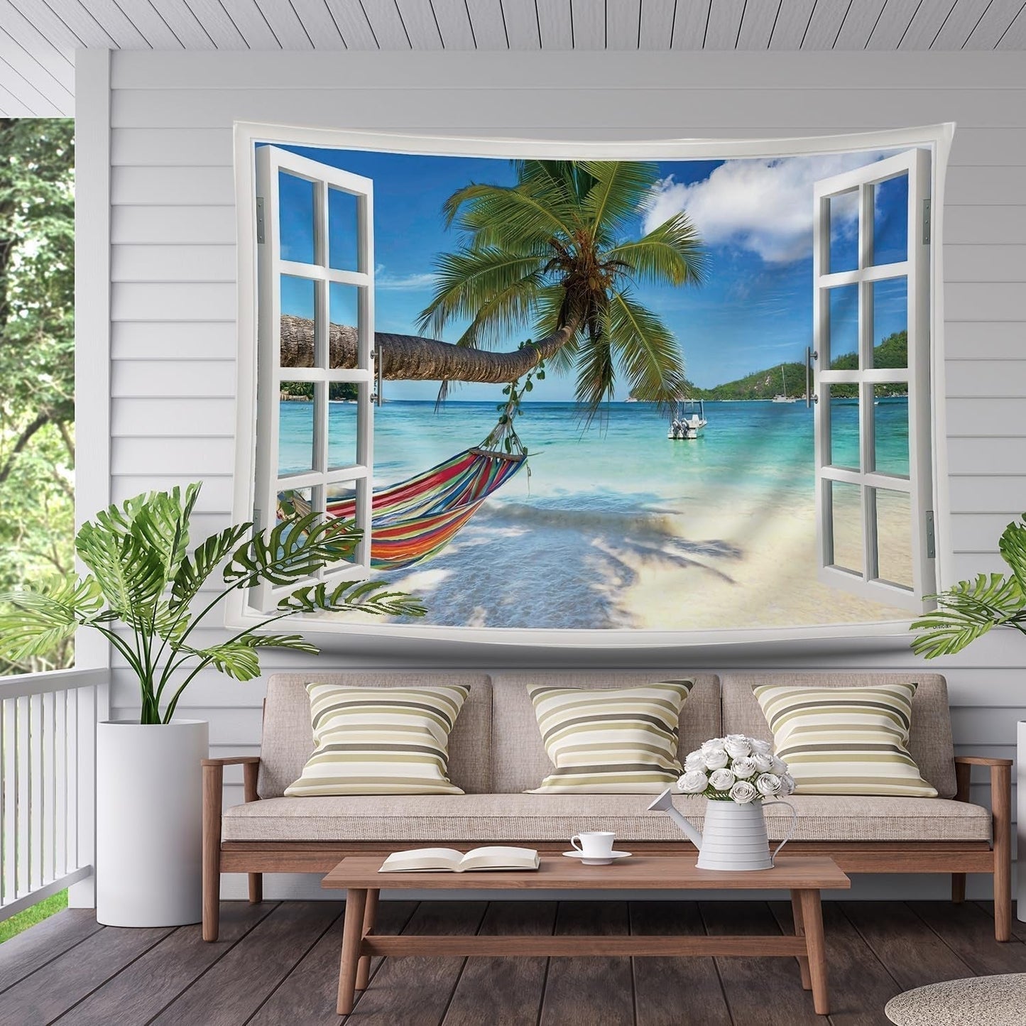 Tapiserie ulticool view beach mořská palmová houpací síť Home - Doplňky a dekorace Naty Shop