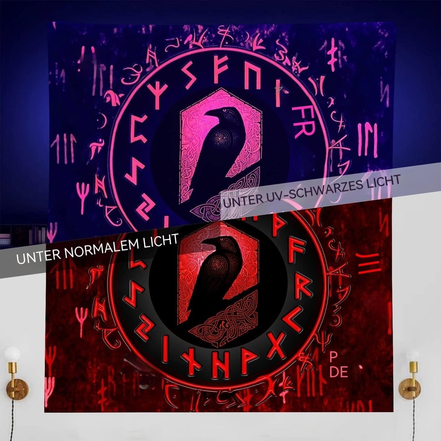 Viking gobelín blacklight reaktivní červené meditační runy odins Home - Doplňky a dekorace Naty Shop