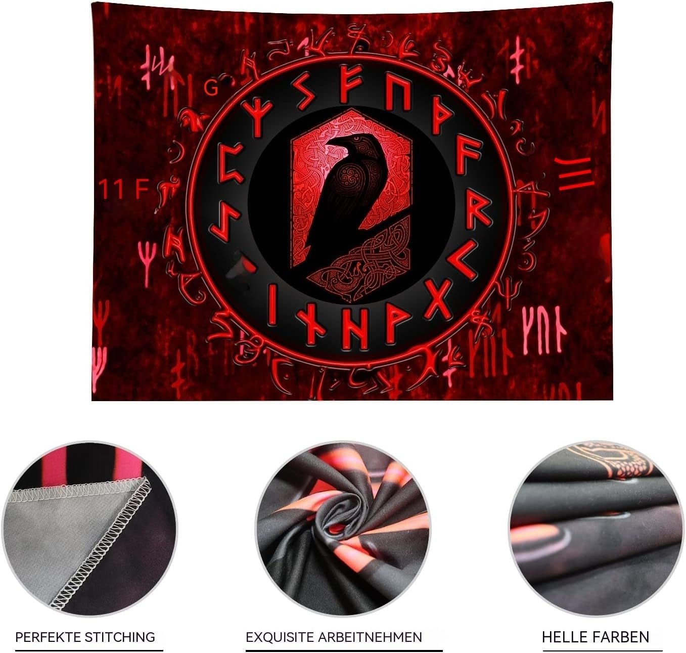 Viking gobelín blacklight reaktivní červené meditační runy odins Home - Doplňky a dekorace Naty Shop