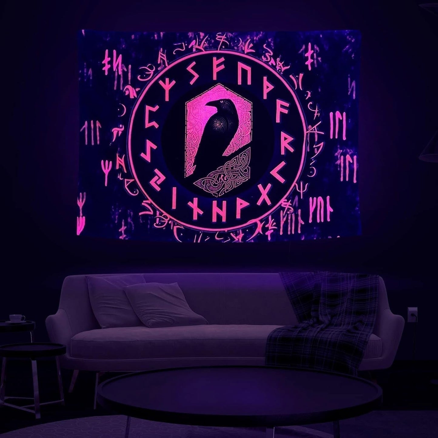 Viking gobelín blacklight reaktivní červené meditační runy odins Home - Doplňky a dekorace Naty Shop