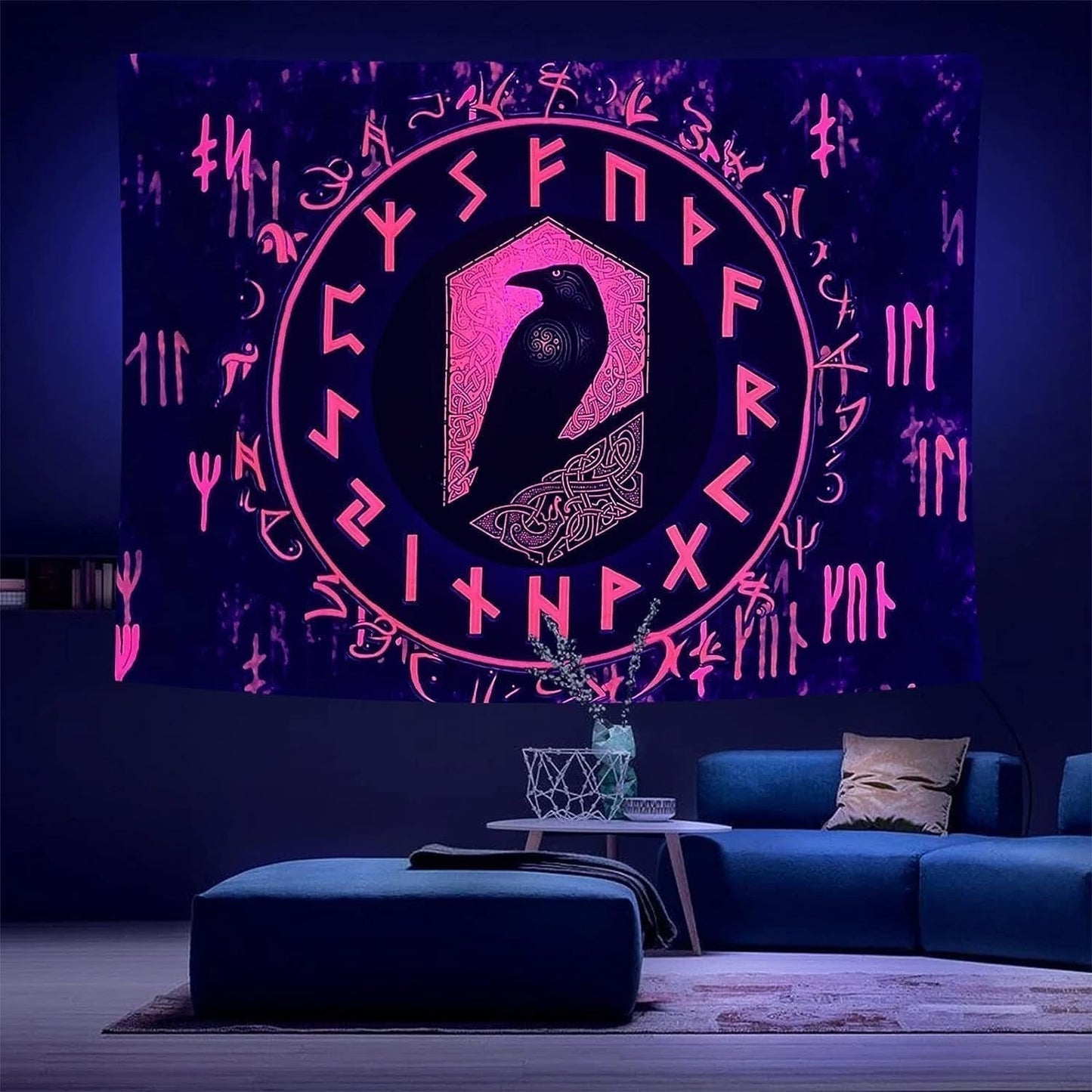 Viking gobelín blacklight reaktivní červené meditační runy odins Home - Doplňky a dekorace Naty Shop Červené runy V 200L X 150B Cm