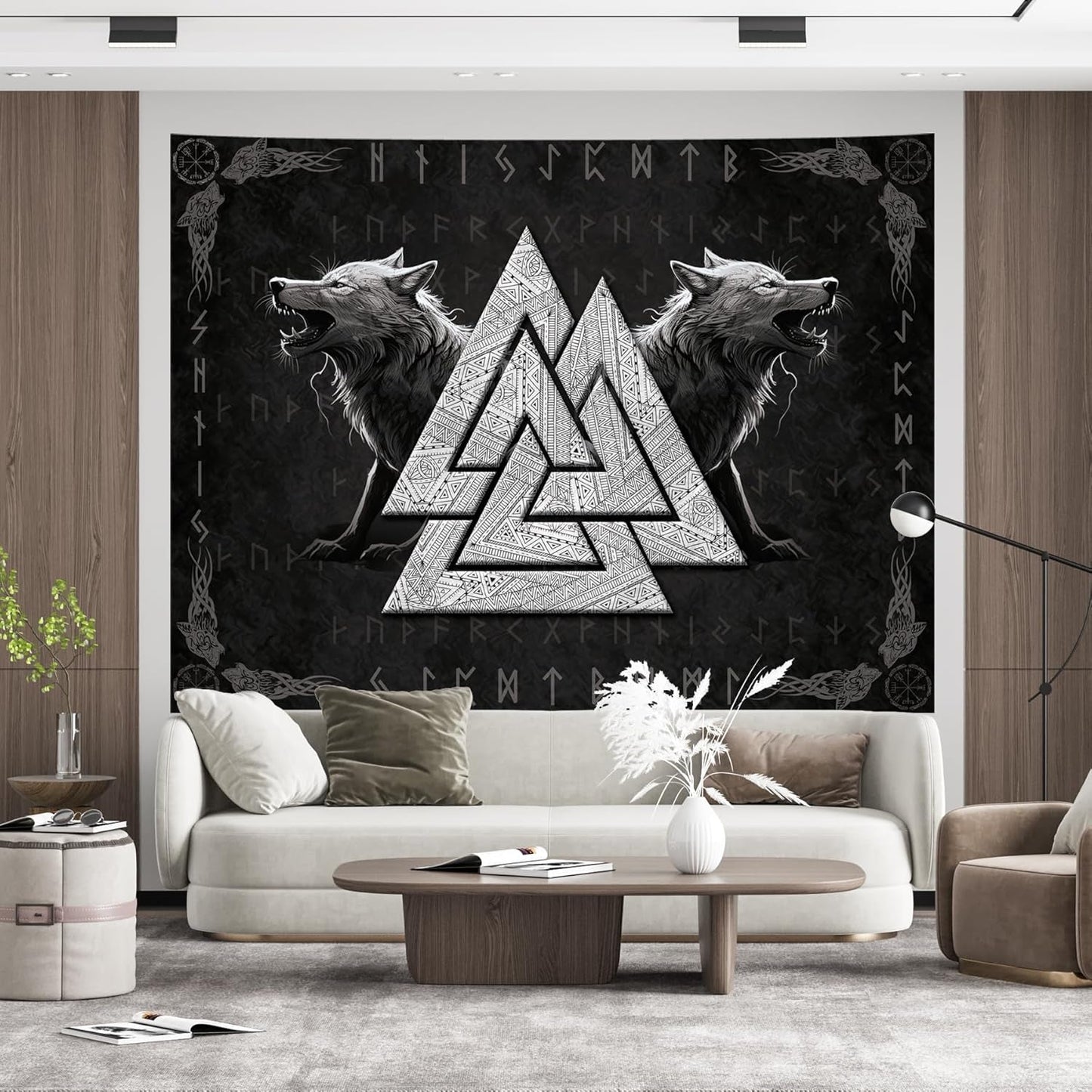 Gobelín vikingský vlčí totem černé bílé meditační runy Home - Doplňky a dekorace Naty Shop