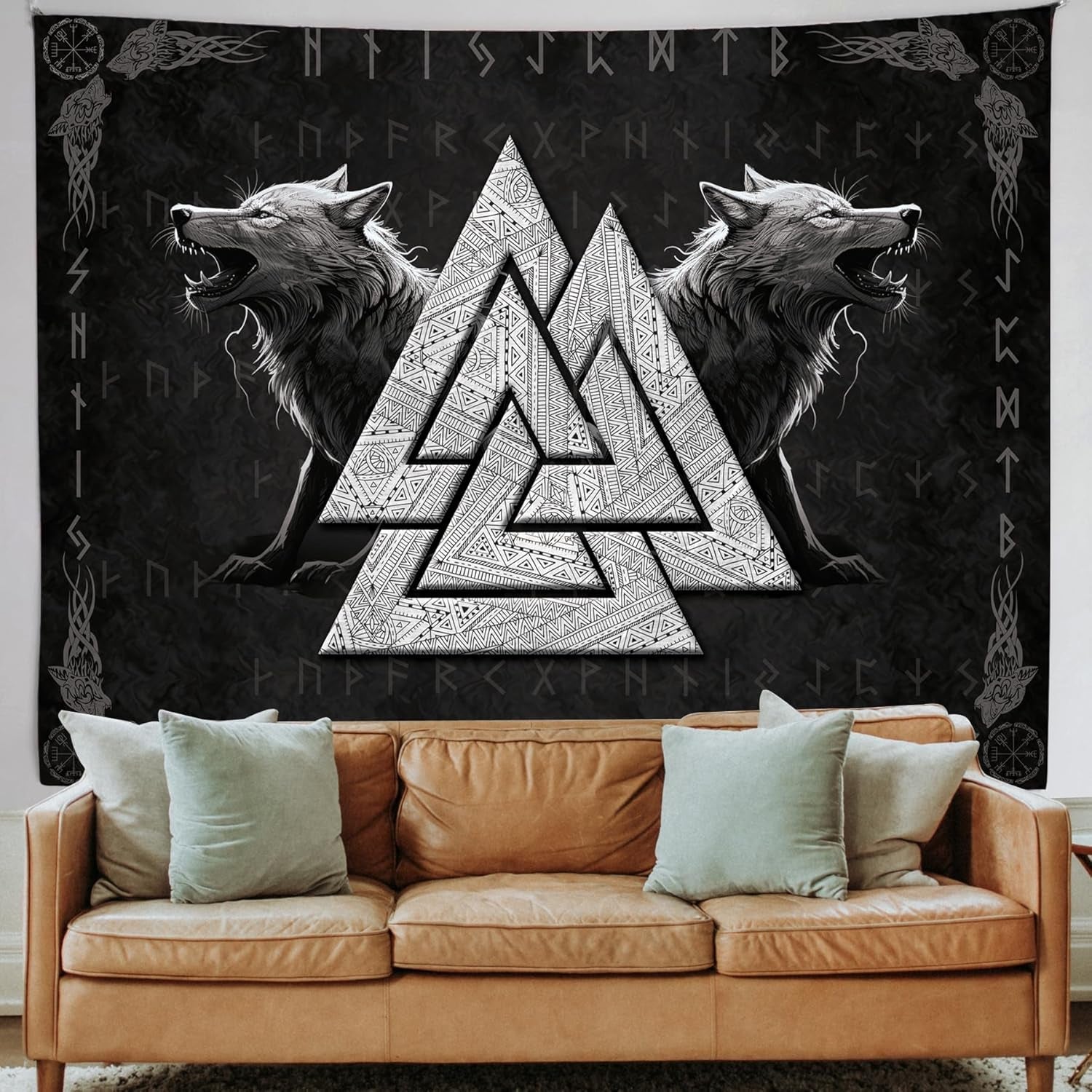 Gobelín vikingský vlčí totem černé bílé meditační runy Home - Doplňky a dekorace Naty Shop