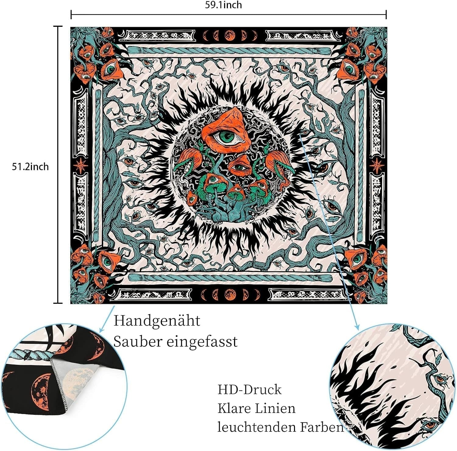 Gobelín yrendenge houby opálení plátno hippie oči Domů - Doplňky a dekorace Naty Shop