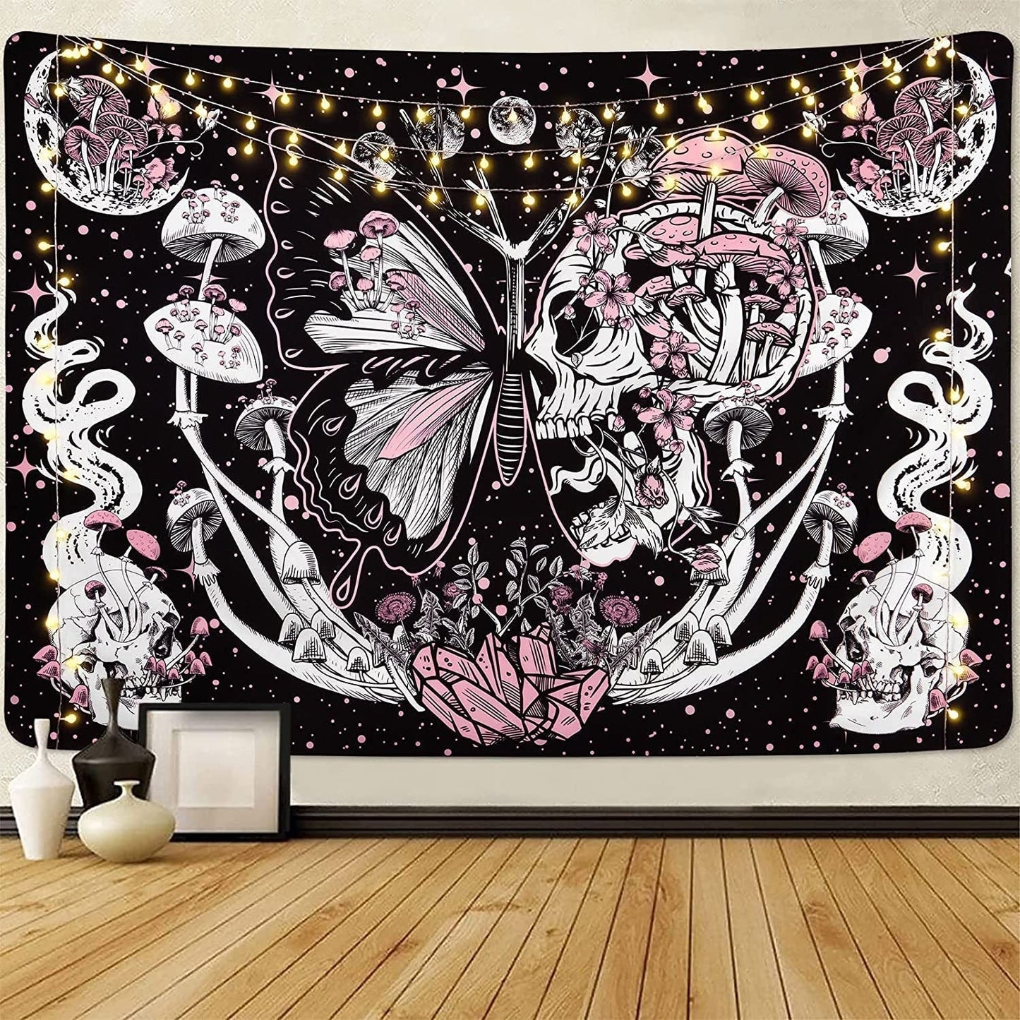 Tapiserie yrendenge motýli kostra houby dům hvězdy měsíc Domů - Doplňky a dekorace Naty Shop Lebka houba můra 150X130Cm