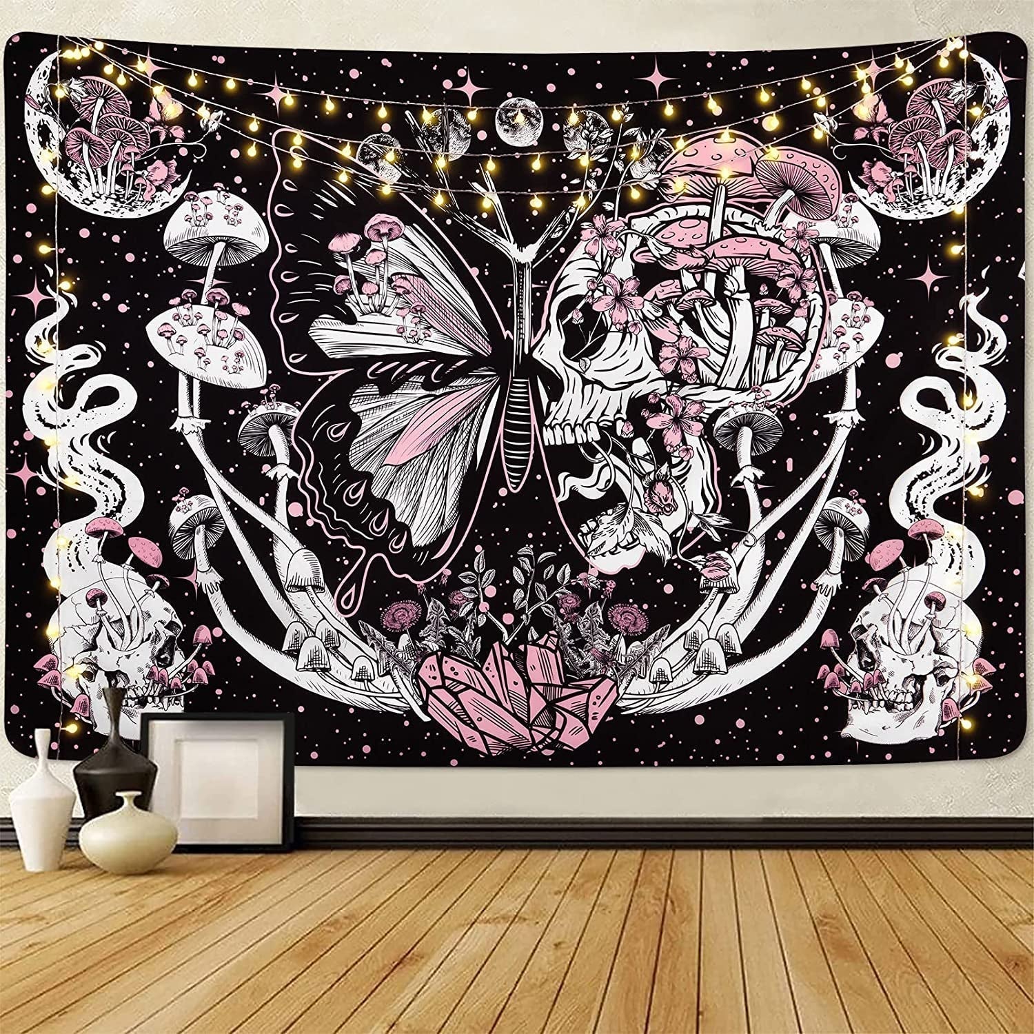 Tapiserie yrendenge motýli kostra houby dům hvězdy měsíc Domů - Doplňky a dekorace Naty Shop Lebka houba můra 150X130Cm