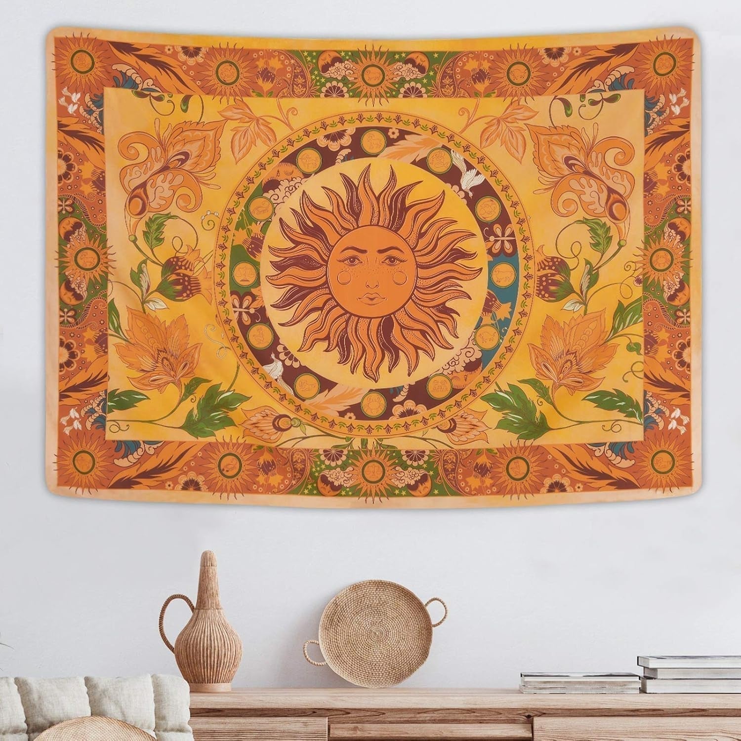 Tapiserie yugarlibi hořící slunce jarní květiny vintage zeď Home - Doplňky a dekorace Naty Shop Orange 210L X 150B Cm