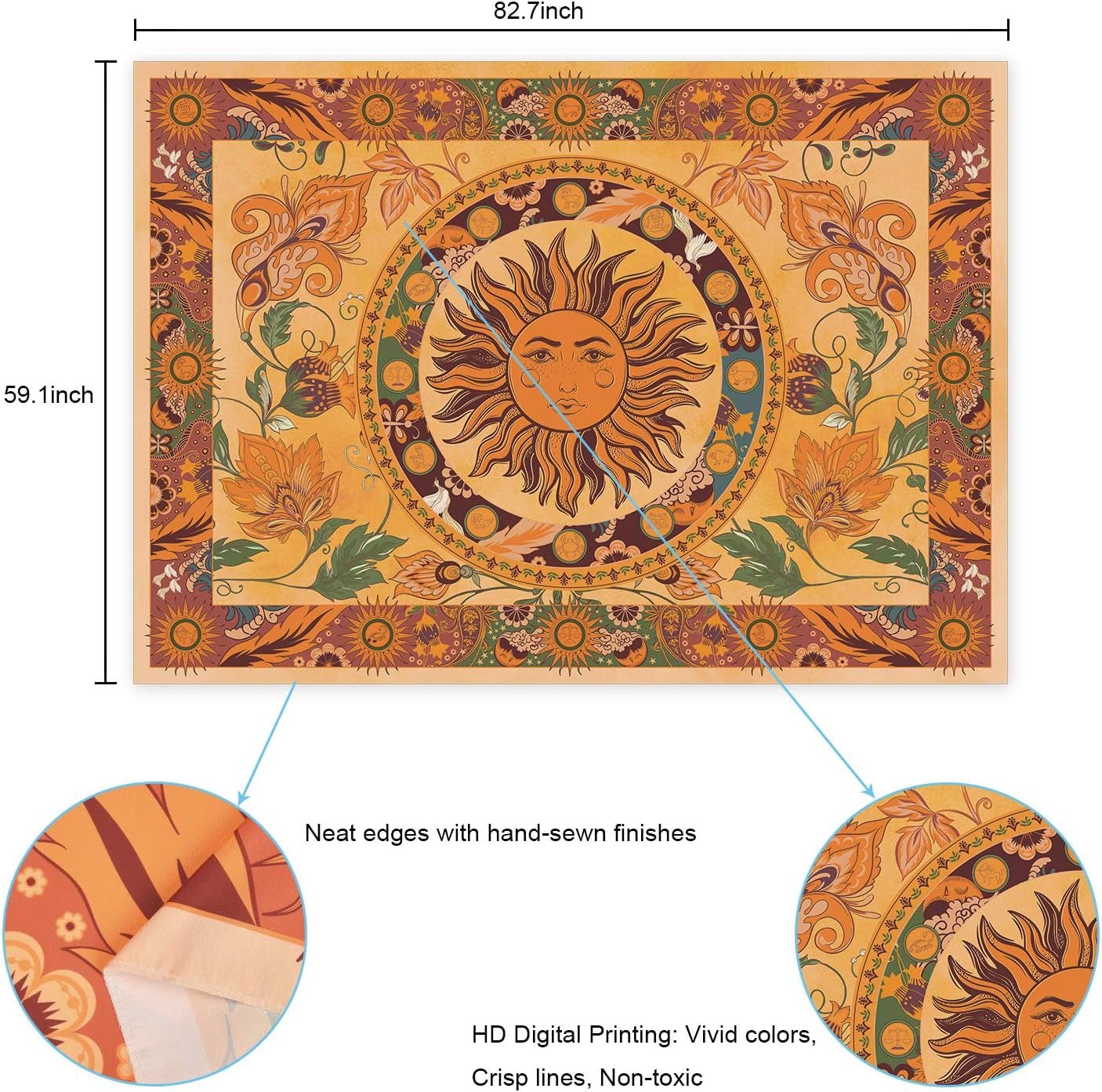 Tapiserie yugarlibi hořící slunce jarní květiny vintage zeď Domů - Příslušenství a dekorace Naty Shop