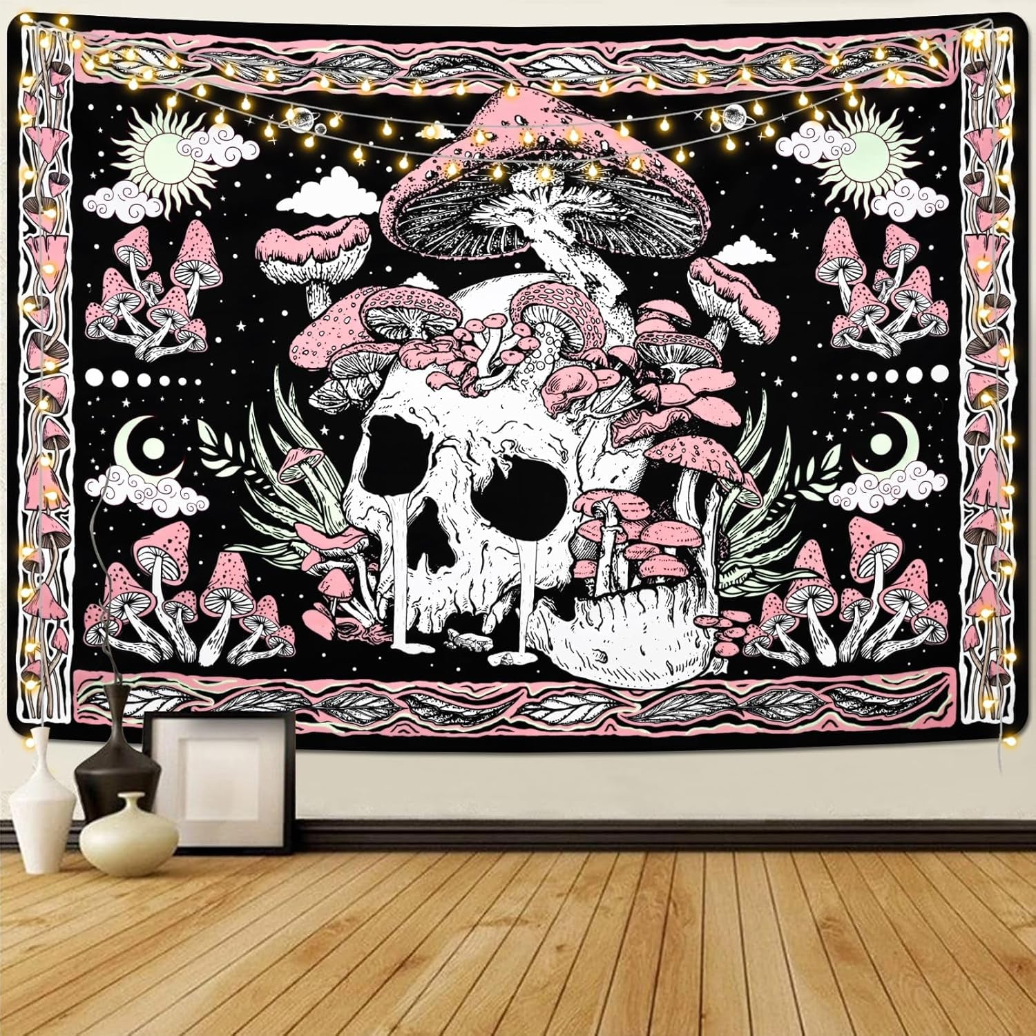 Gobelín yugarlibi růžová lebka houby kostra Home - Doplňky a dekorace Naty Shop Pink 150L X 130B Cm