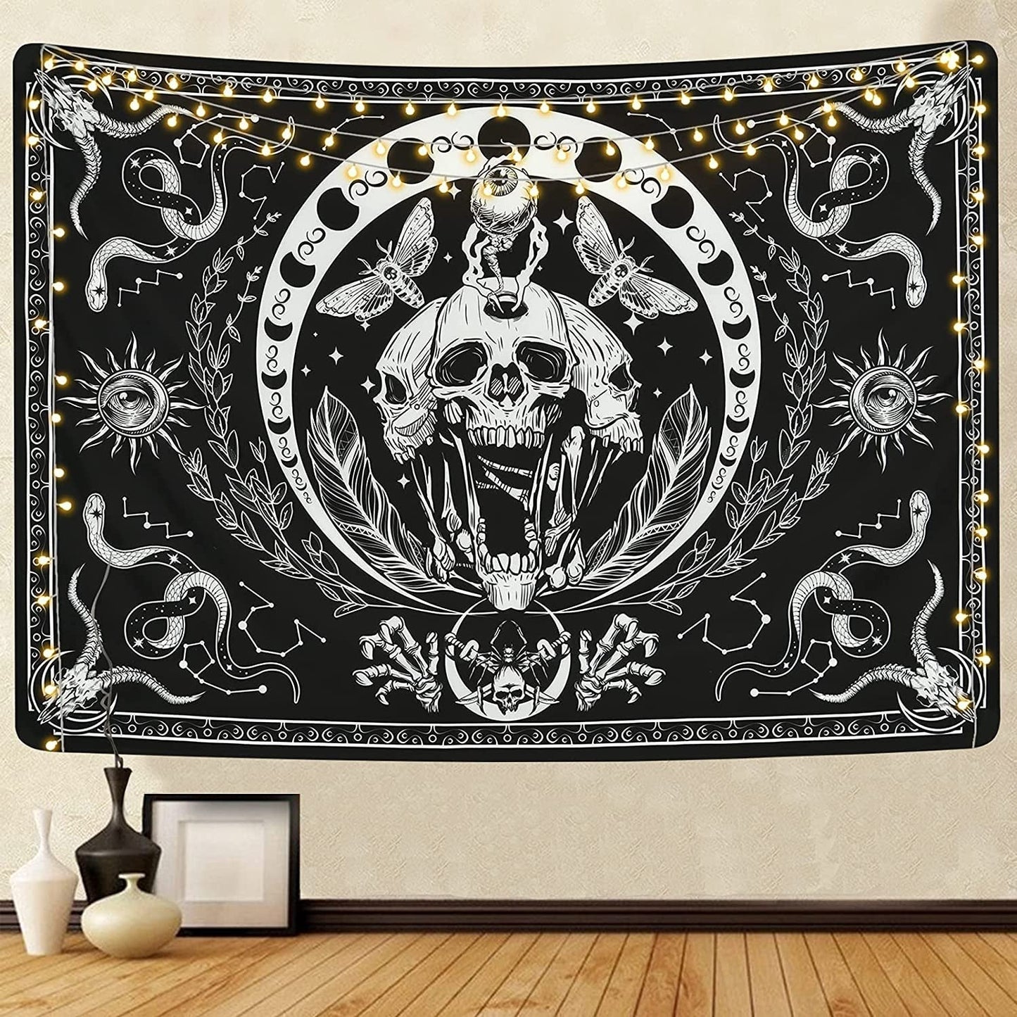 Gobelín yugarlibi kostra černá hadí můra estetické plátno Home - Doplňky a dekorace Naty Shop Černá 150L X 130B Cm