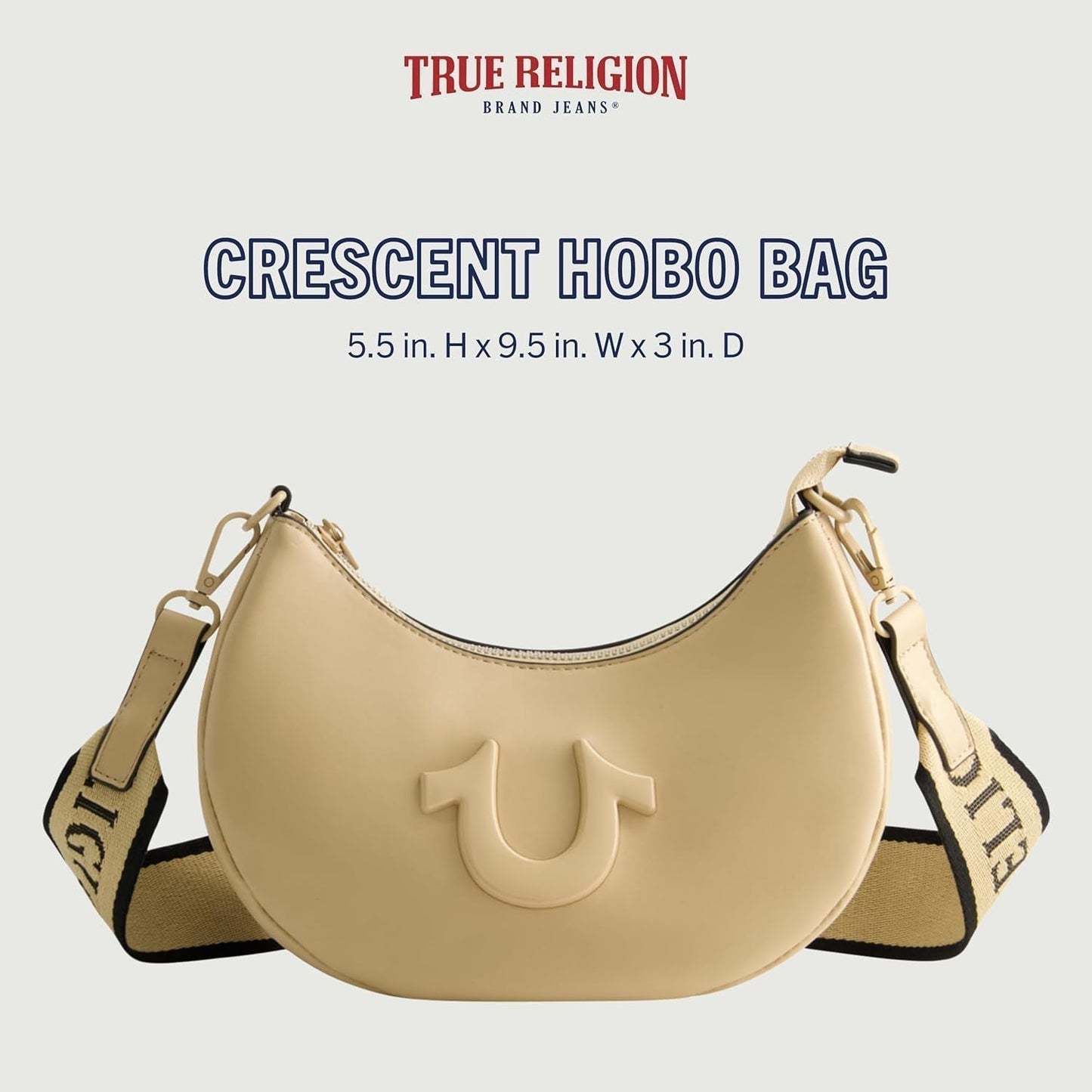 Dámská kabelka přes rameno True Religion, kabelka Crescent Hobo s nastavitelným odnímatelným popruhem a logem podkovy Dámské tašky Naty Shop