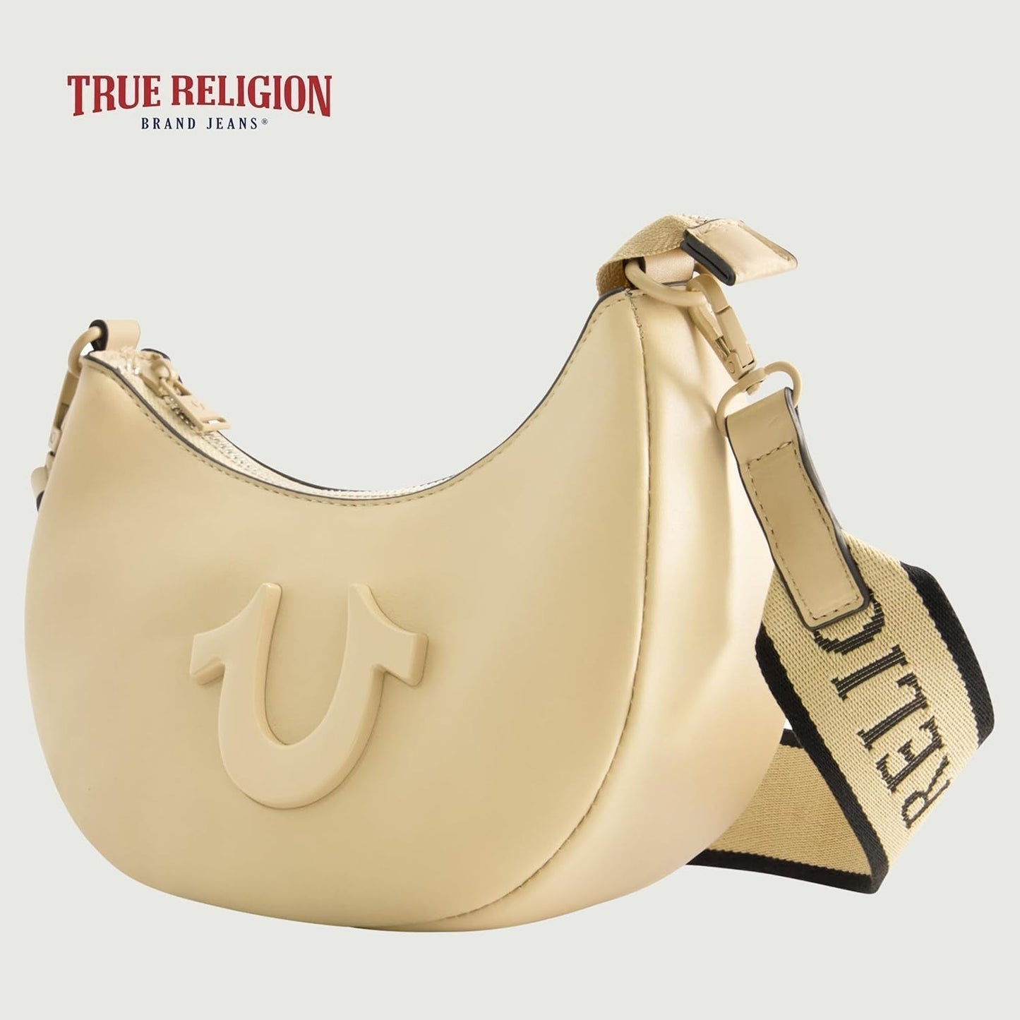 Dámská kabelka přes rameno True Religion, kabelka Crescent Hobo s nastavitelným odnímatelným popruhem a logem podkovy Dámské tašky Naty Shop
