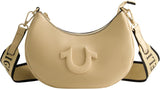 Dámská kabelka přes rameno True Religion, kabelka Crescent Hobo s nastavitelným odnímatelným popruhem a logem podkovy Dámské tašky Naty Shop Camel