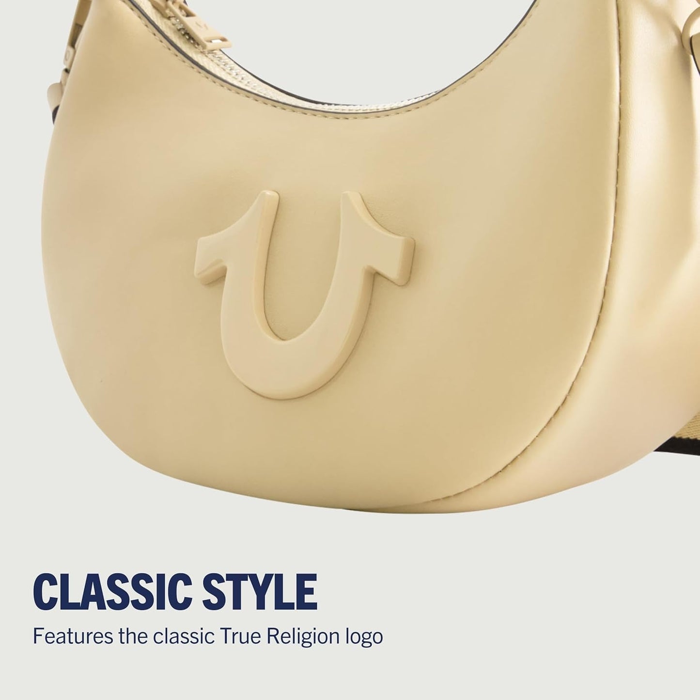 Dámská kabelka přes rameno True Religion, kabelka Crescent Hobo s nastavitelným odnímatelným popruhem a logem podkovy Dámské tašky Naty Shop