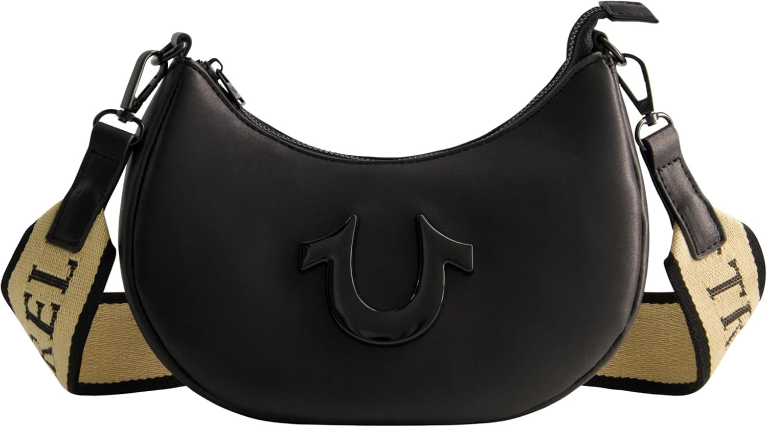 Dámská kabelka přes rameno True Religion, kabelka Crescent Hobo s nastavitelným odnímatelným popruhem a logem podkovy Dámské tašky Naty Shop Černá