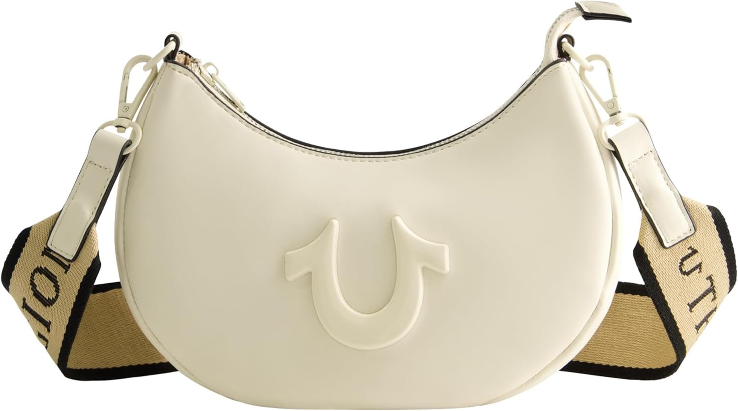 Dámská kabelka přes rameno True Religion, kabelka Crescent Hobo s nastavitelným odnímatelným popruhem a logem podkovy Dámské tašky Naty Shop Ivory