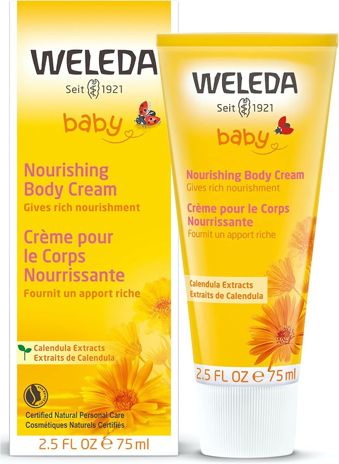 WELEDA Organic Baby Calendula Care Cream Body & Face 75ml - Pleťový krém / pleťový krém pro přírodní kosmetiku se sezamovým olejem a lanolinem pro péči o suchou pokožku. Hydratační pečující krém pro kojence a děti Děti - Koupel a péče o pleť Naty Shop