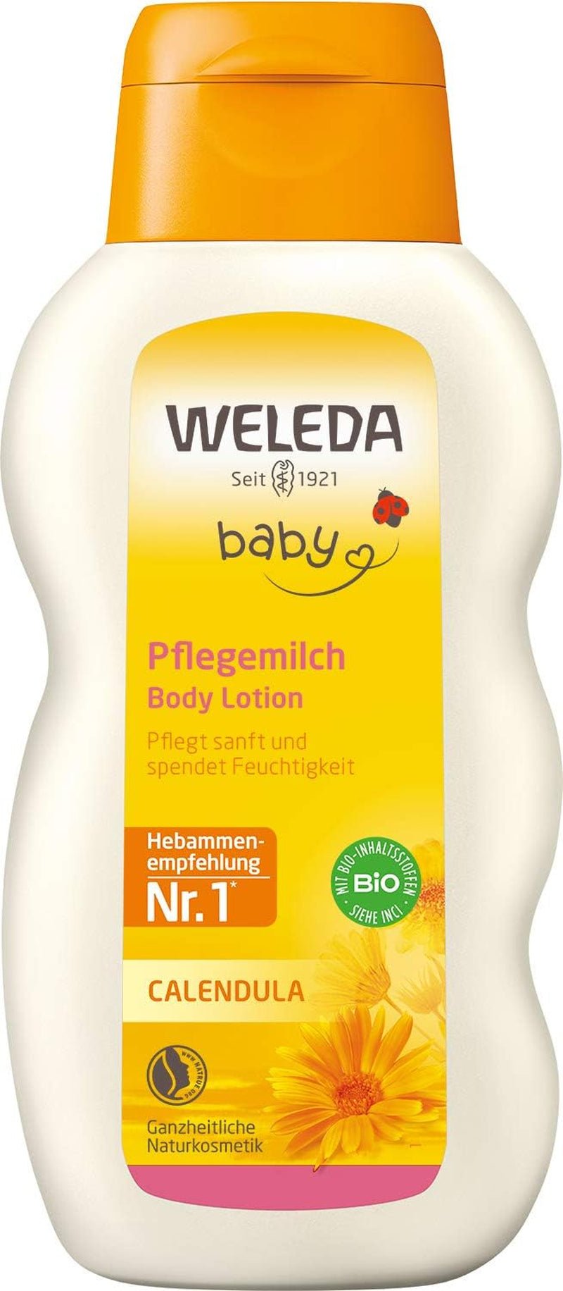 WELEDA Organic Baby Calendula Care Milk - Přírodní kosmetické tělové mléko s mandlovým olejem a včelím voskem pro péči a čištění suché dětské pokožky. Jemná pleťová voda pro miminka a děti (1x 200ml) Děti - Koupel a péče o pleť Naty Shop Výchozí název