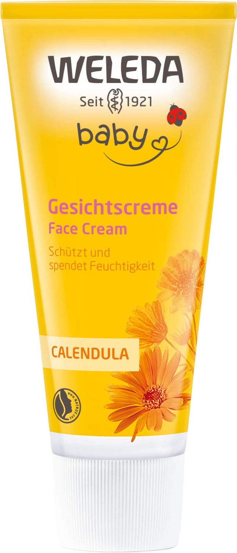 WELEDA Organic Baby Calendula Face Cream - Přírodní kosmetický hydratační krém s mandlovým olejem a včelím voskem pro péči o suchou pokožku. Přírodní pleťový krém pro miminka a děti (1x 50ml) Děti - Koupel a péče o pleť Naty Shop