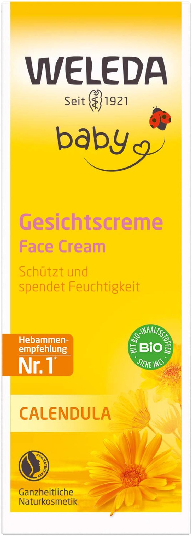 WELEDA Organic Baby Calendula Face Cream - Přírodní kosmetický hydratační krém s mandlovým olejem a včelím voskem pro péči o suchou pokožku. Přírodní pleťový krém pro miminka a děti (1x 50ml) Děti - Koupel a péče o pleť Naty Shop