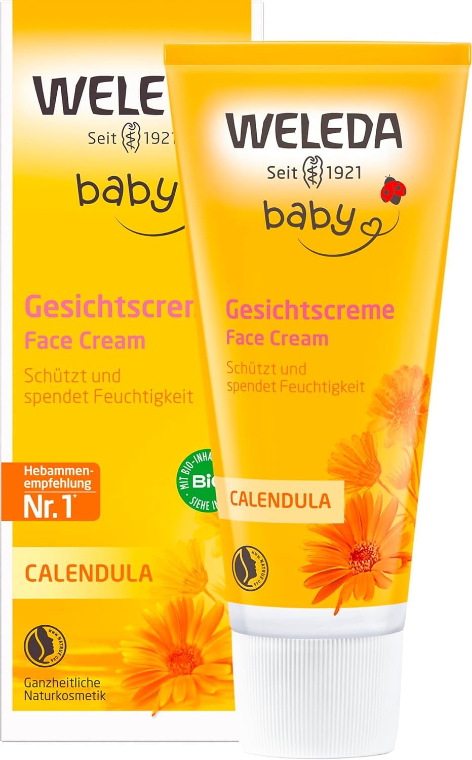 WELEDA Organic Baby Calendula Face Cream - Přírodní kosmetický hydratační krém s mandlovým olejem a včelím voskem pro péči o suchou pokožku. Přírodní pleťový krém pro miminka a děti (1x 50ml) Děti - Péče o pleť a koupel Naty Shop Pleťový krém 50 ml (1 balení)