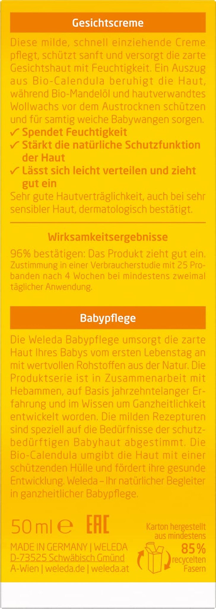 WELEDA Organic Baby Calendula Face Cream - Přírodní kosmetický hydratační krém s mandlovým olejem a včelím voskem pro péči o suchou pokožku. Přírodní pleťový krém pro miminka a děti (1x 50ml) Děti - Koupel a péče o pleť Naty Shop