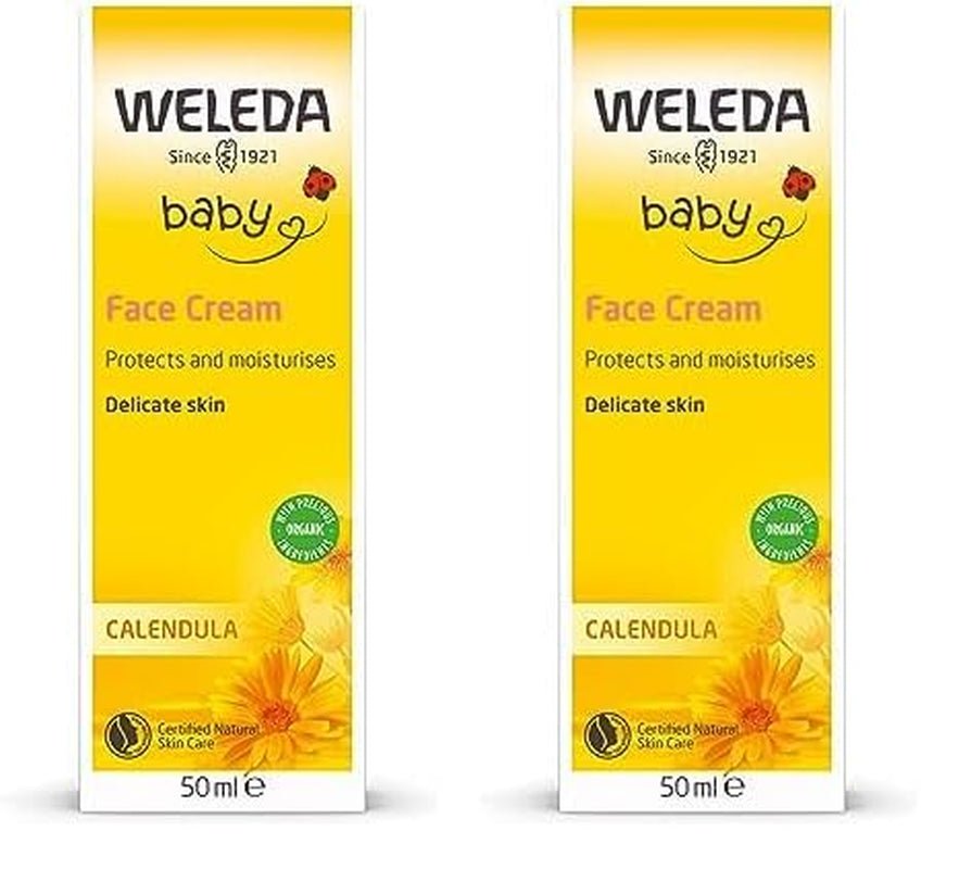 WELEDA Organic Baby Calendula Face Cream - Přírodní kosmetický hydratační krém s mandlovým olejem a včelím voskem pro péči o suchou pokožku. Přírodní pleťový krém pro miminka a děti (1x 50ml) Děti - péče o pleť a koupel Naty Shop Pleťový krém 50 ml (balení 2 ks)
