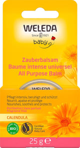 WELEDA Organic Baby Calendula Magic Balm - Univerzální balzám přírodní kosmetiky na obličej a tělo pro péči a zklidnění suché pokožky a rtů. Univerzální bohatý balzám pro miminka a děti (1x 25g) Děti - Koupel a péče o pleť Naty Shop