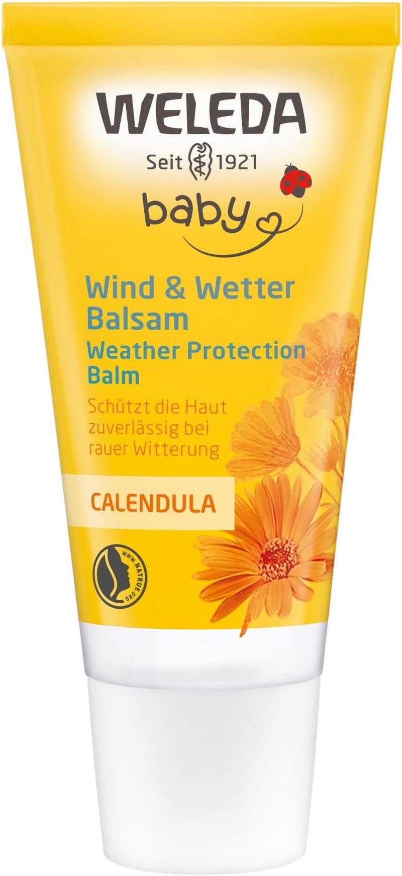 WELEDA Organic Baby Calendula Wind & Weather Balm - Krém na obličej a ruce pro přírodní kosmetiku s mandlovým olejem a sezamovým olejem pro ochranu citlivé a suché pokožky miminka před drsným a chladným počasím (1x 30 ml) Děti - Koupel a péče o pleť Naty Shop