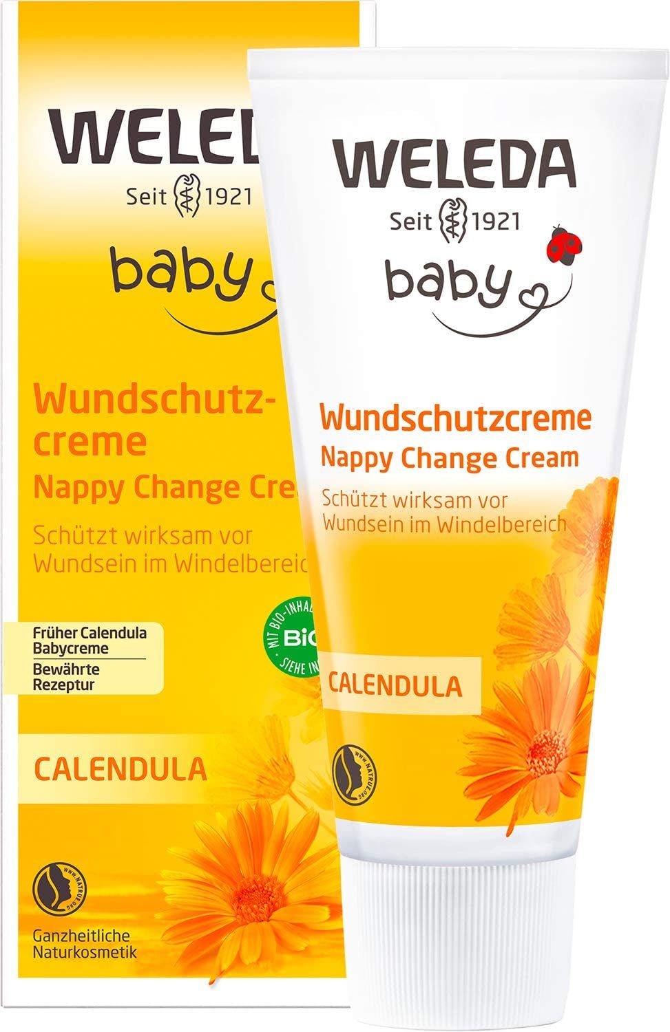 WELEDA Organic Baby Calendula Wound Protection Cream 75ml - Natural cosmetics wound ointment / baby cream for the protection of the baby's sensitive skin in the diaper area. Pomáhá při zarudnutí, podrážděné pokožce a bolestech Děti - Péče do koupele a pokožky Naty Shop Krém na rány 75 ml
